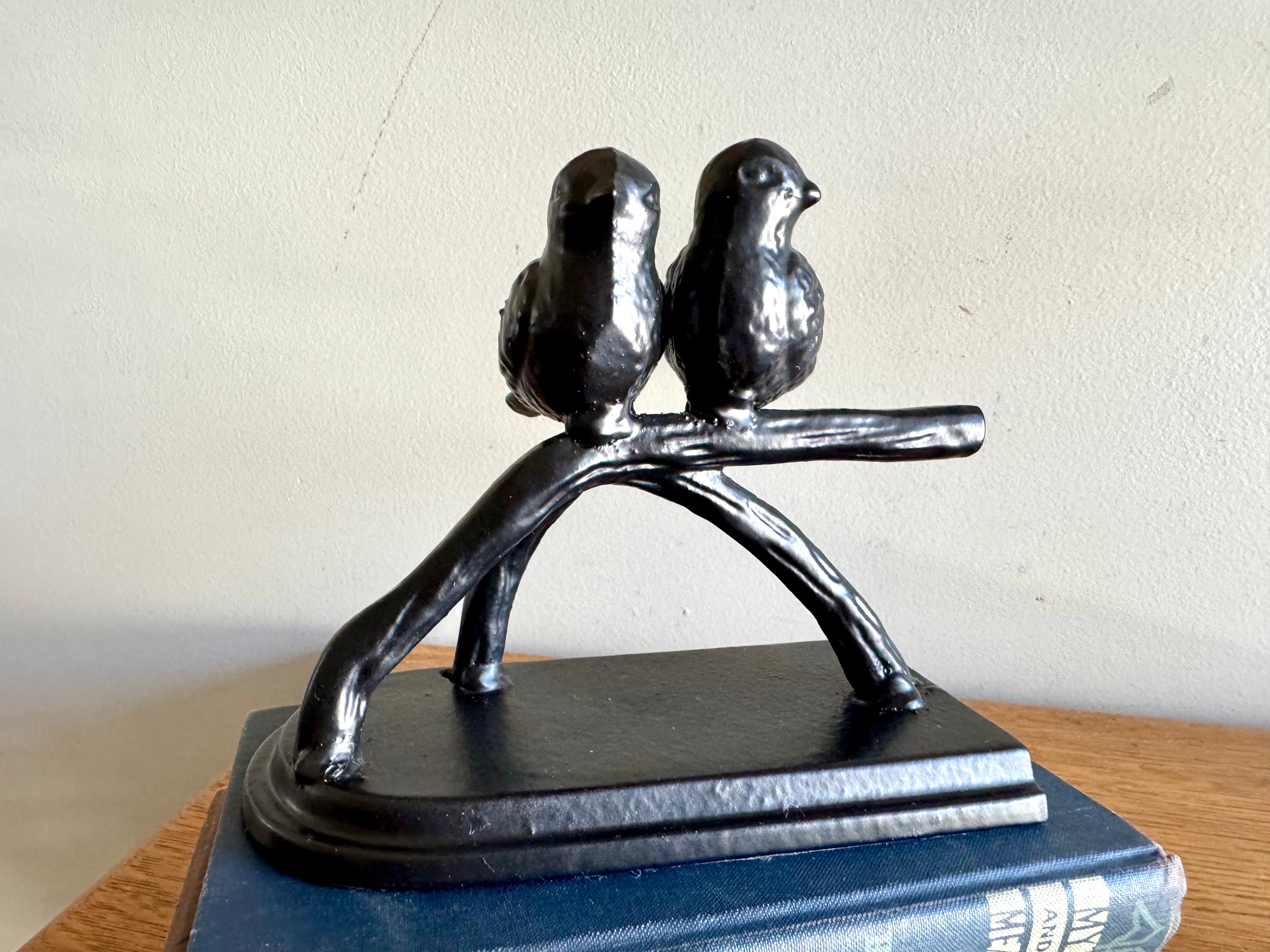 Pair of Birds on a Branch Bookends | Cast Metal Love Bird Bookends