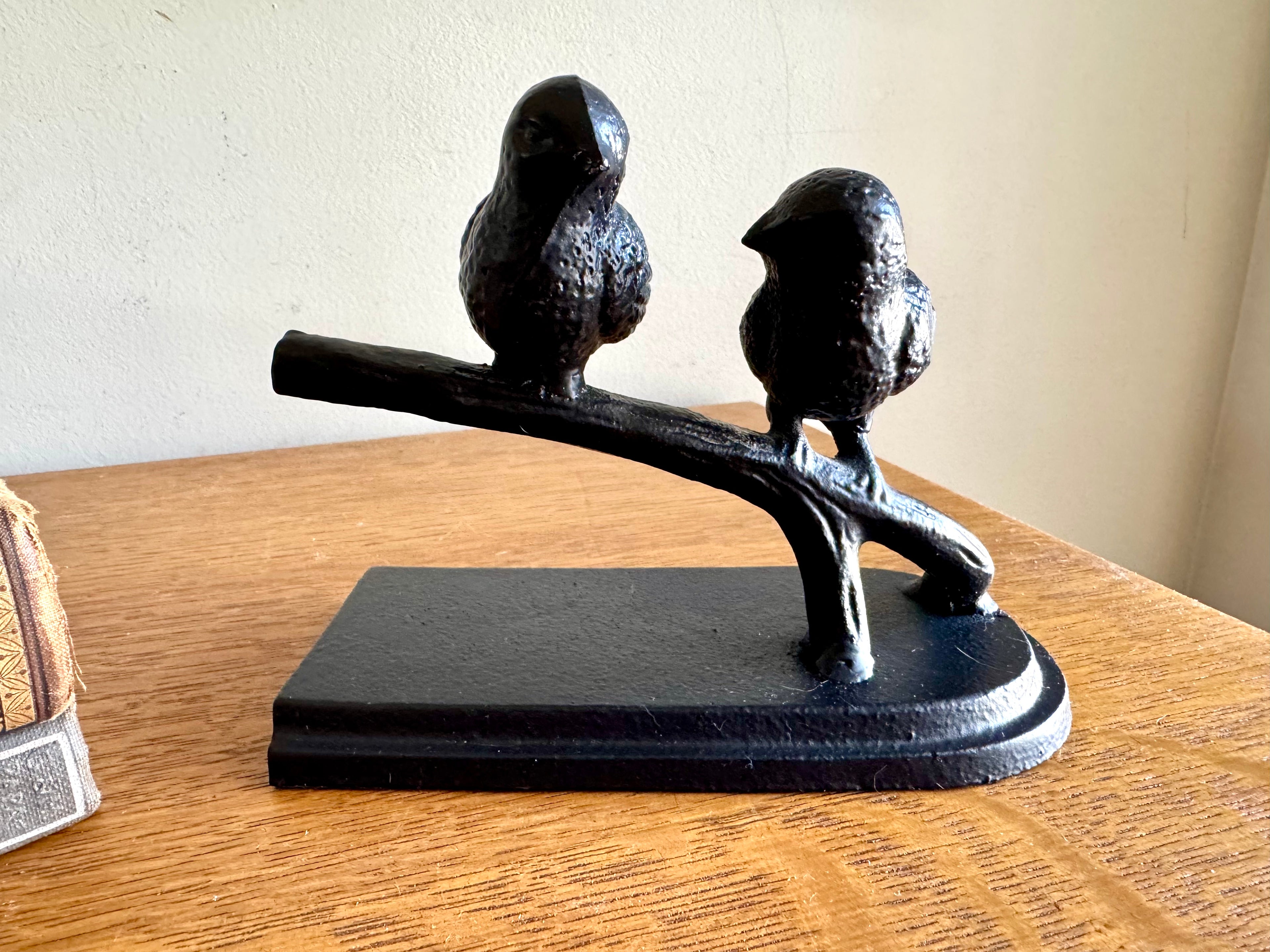 Pair of Birds on a Branch Bookends | Cast Metal Love Bird Bookends