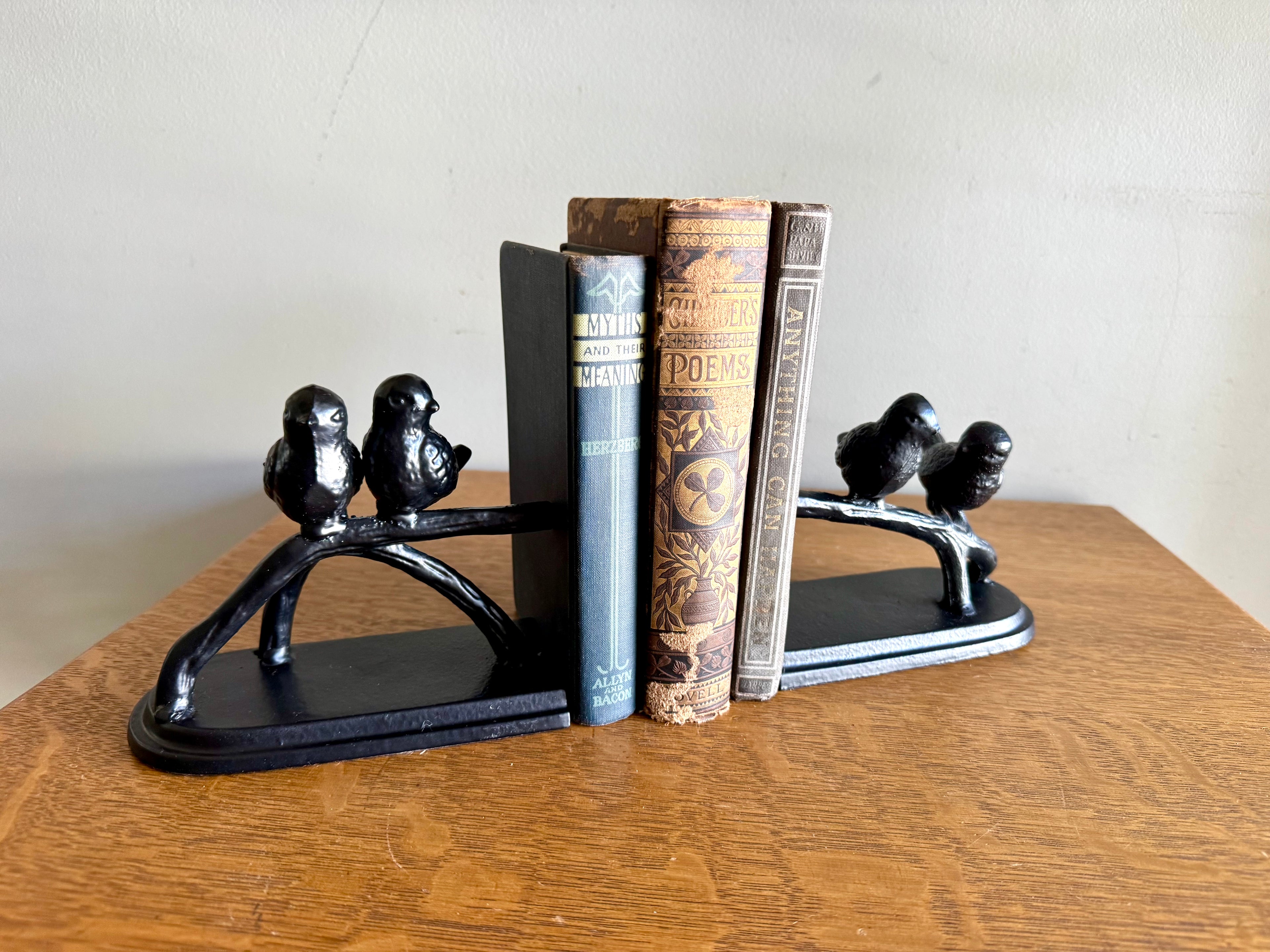 Pair of Birds on a Branch Bookends | Cast Metal Love Bird Bookends