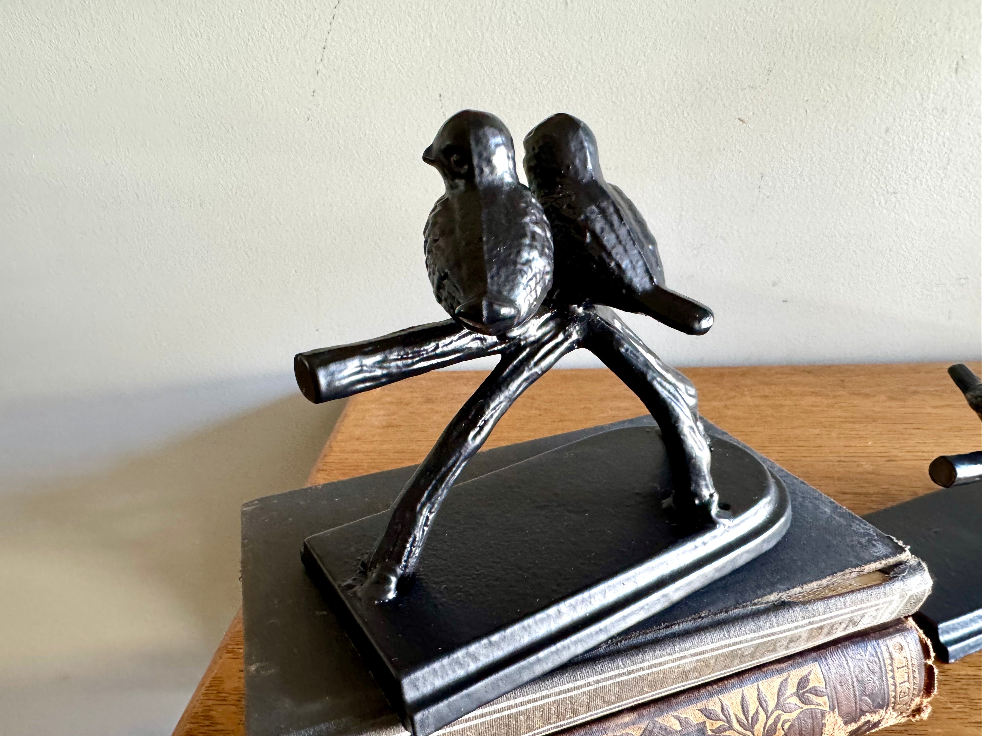 Pair of Birds on a Branch Bookends | Cast Metal Love Bird Bookends