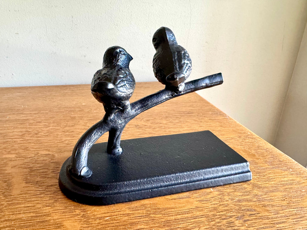 Pair of Birds on a Branch Bookends | Cast Metal Love Bird Bookends