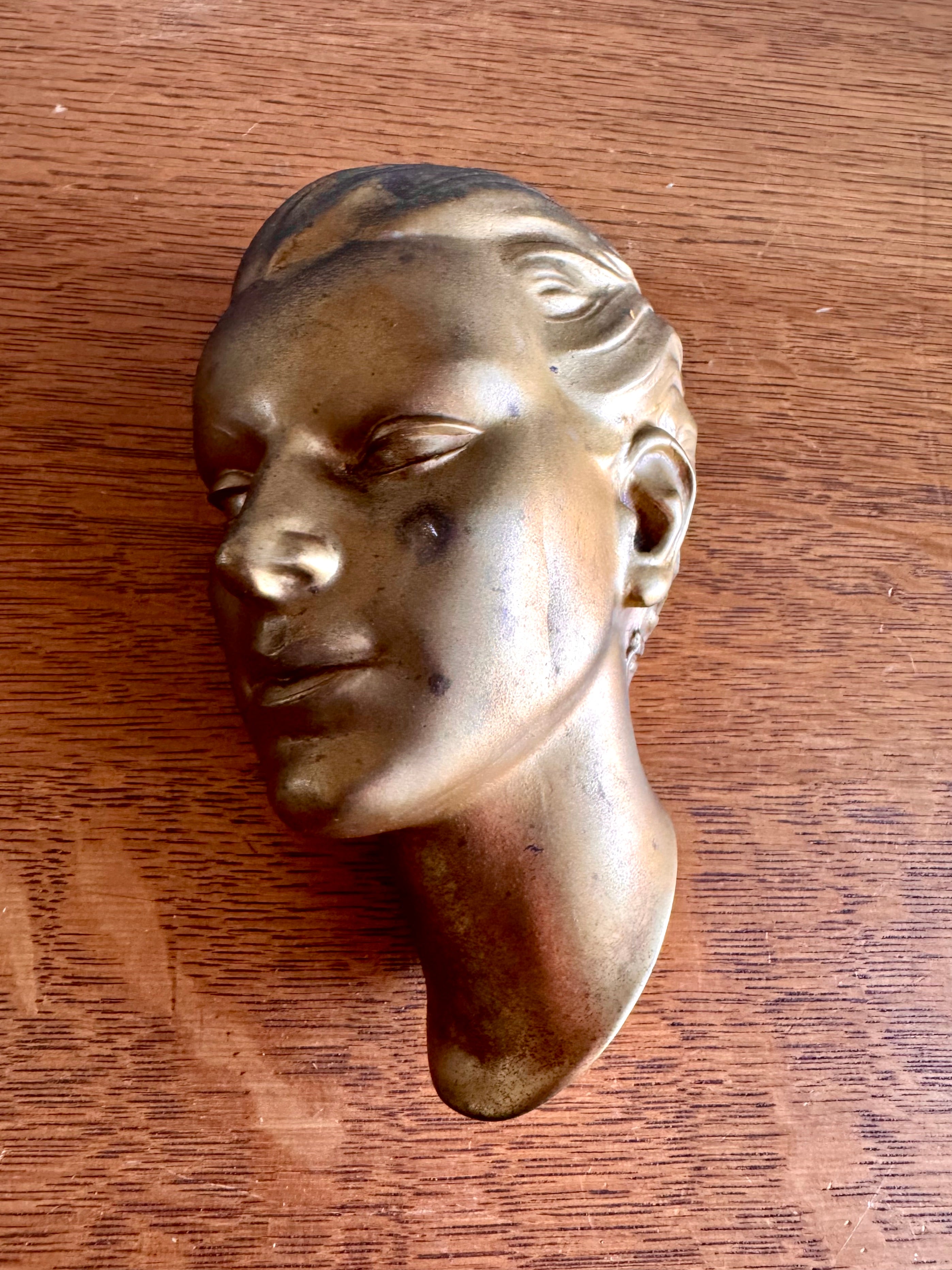 Vtg Art Deco Signed Frankart Female Head Cast Metal Wall Hanging