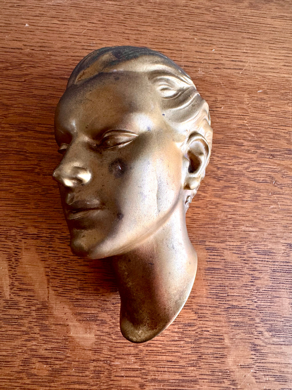 Vtg Art Deco Signed Frankart Female Head Cast Metal Wall Hanging