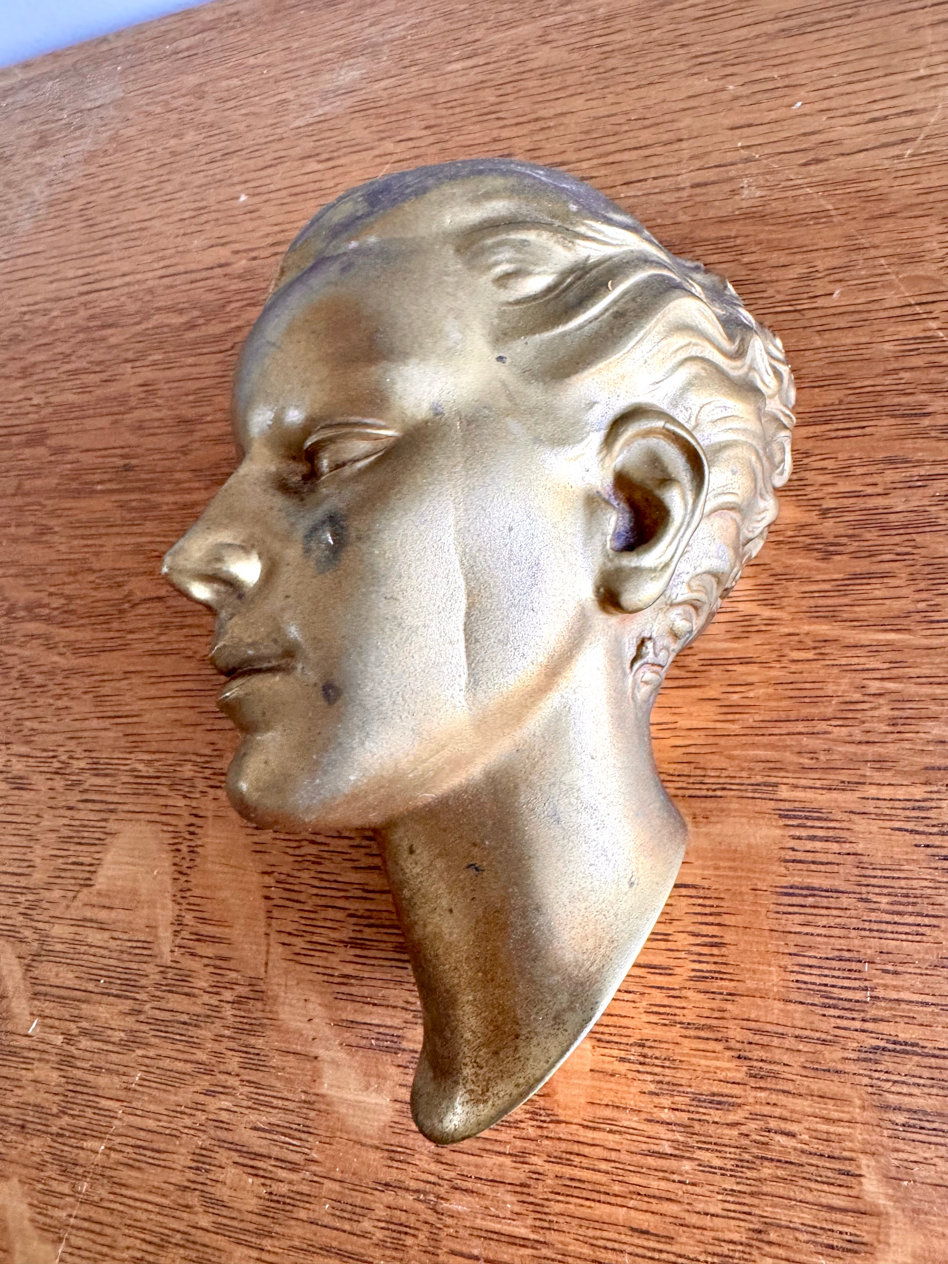 Vtg Art Deco Signed Frankart Female Head Cast Metal Wall Hanging