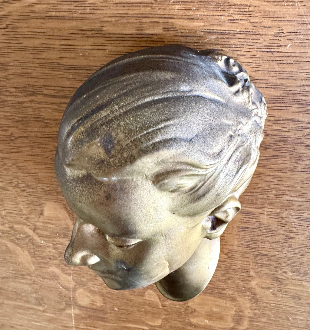 Vtg Art Deco Signed Frankart Female Head Cast Metal Wall Hanging