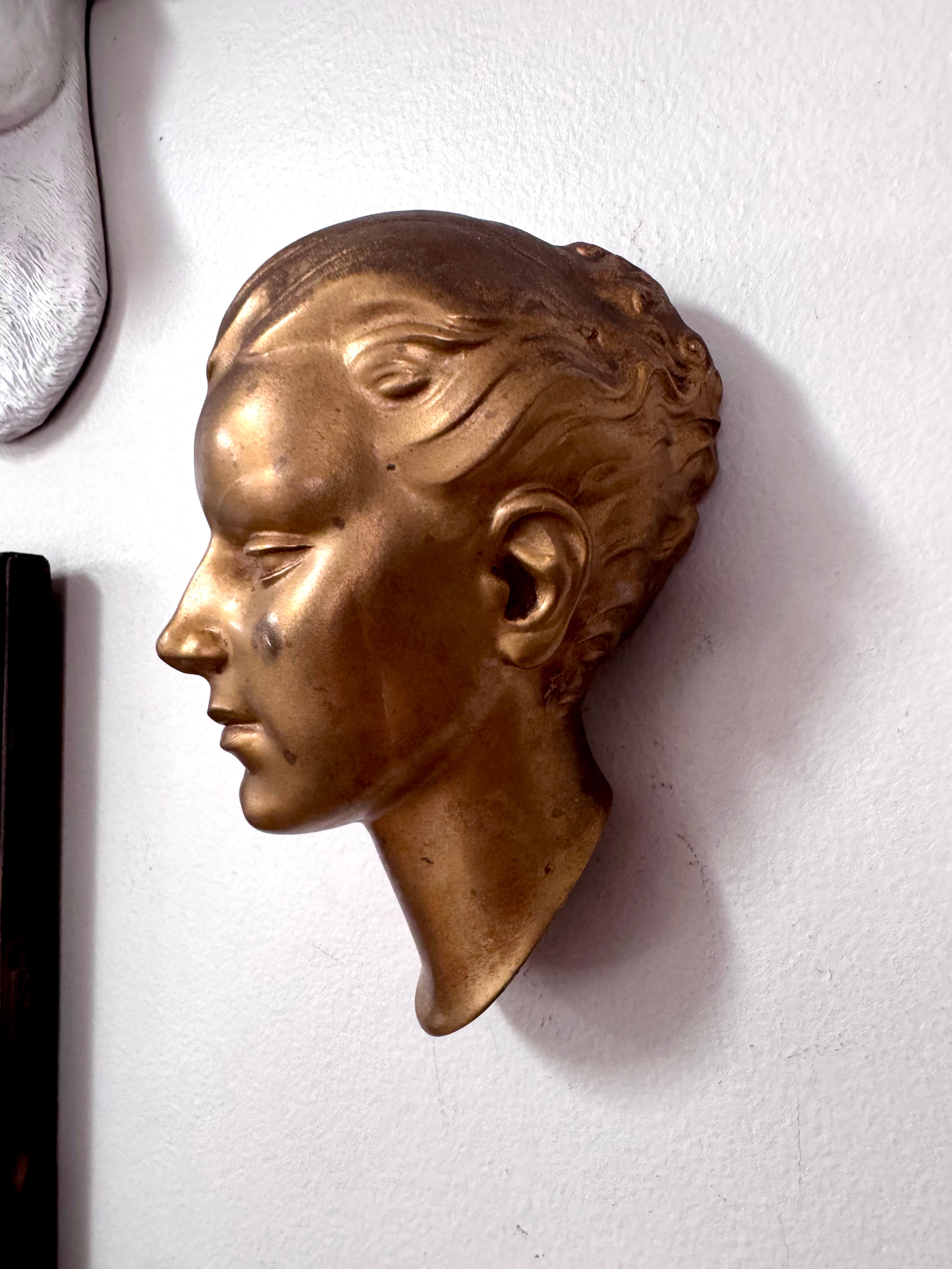 Vtg Art Deco Signed Frankart Female Head Cast Metal Wall Hanging