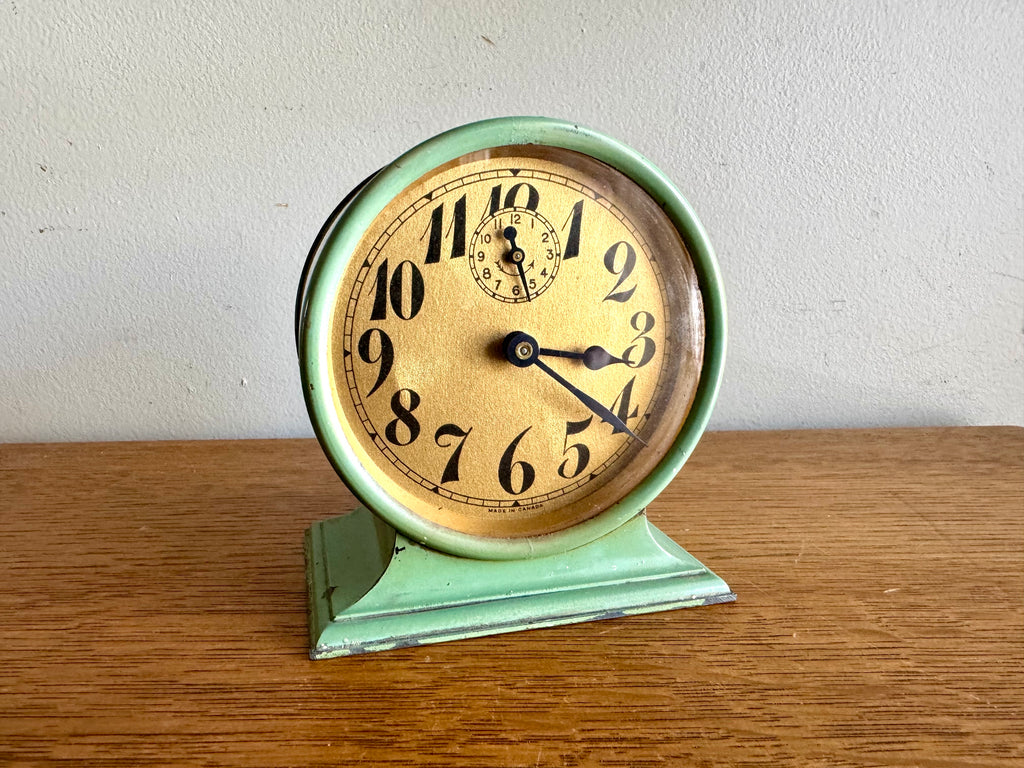 Vtg Mint Green Wind-up Alarm Clock | Made In Canada Unmarked Alarm Clock