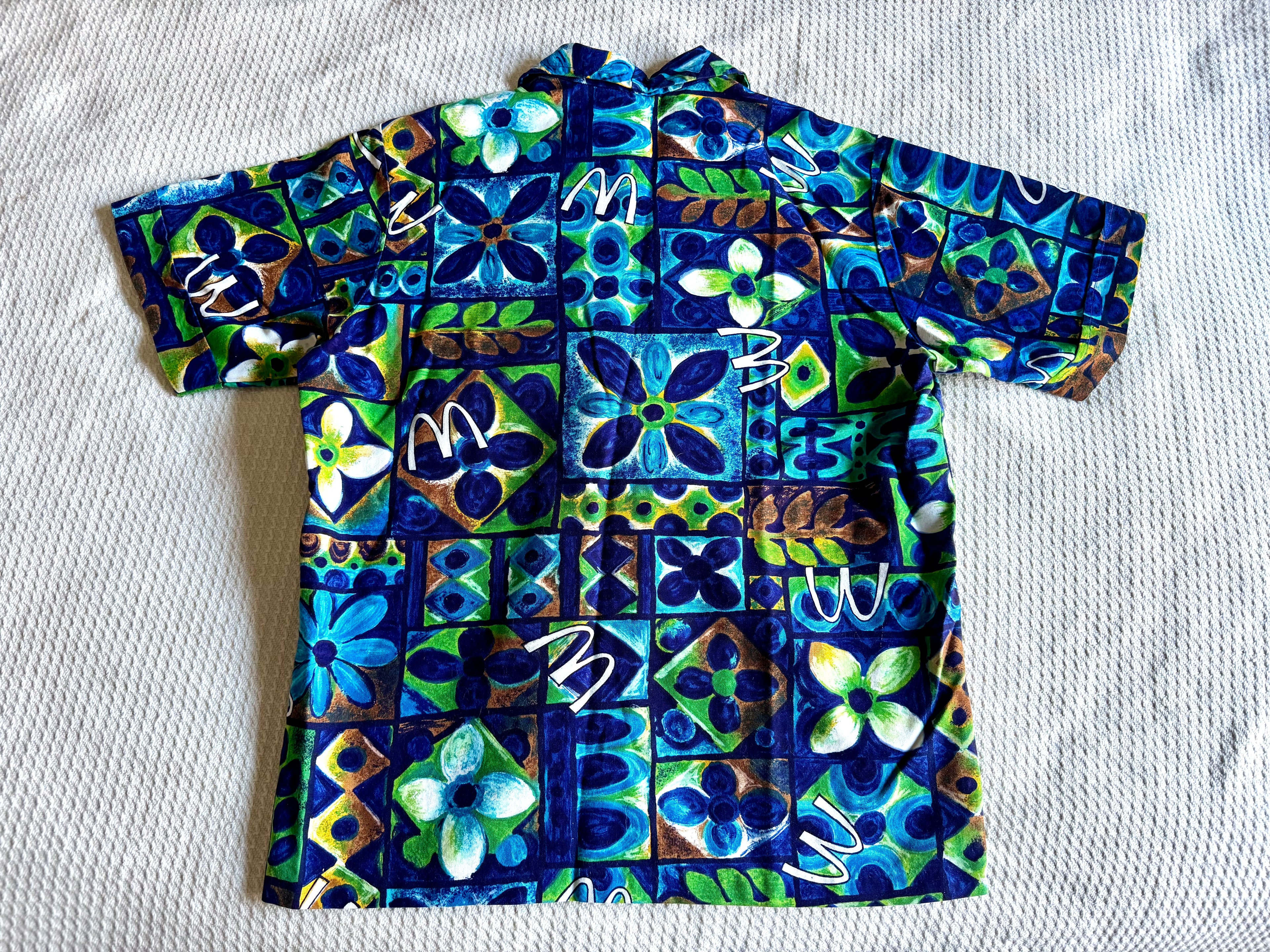 1960s Hawaiian McDonalds Uniform Shirt - Hawaiian Barkcloth By Hanakaki