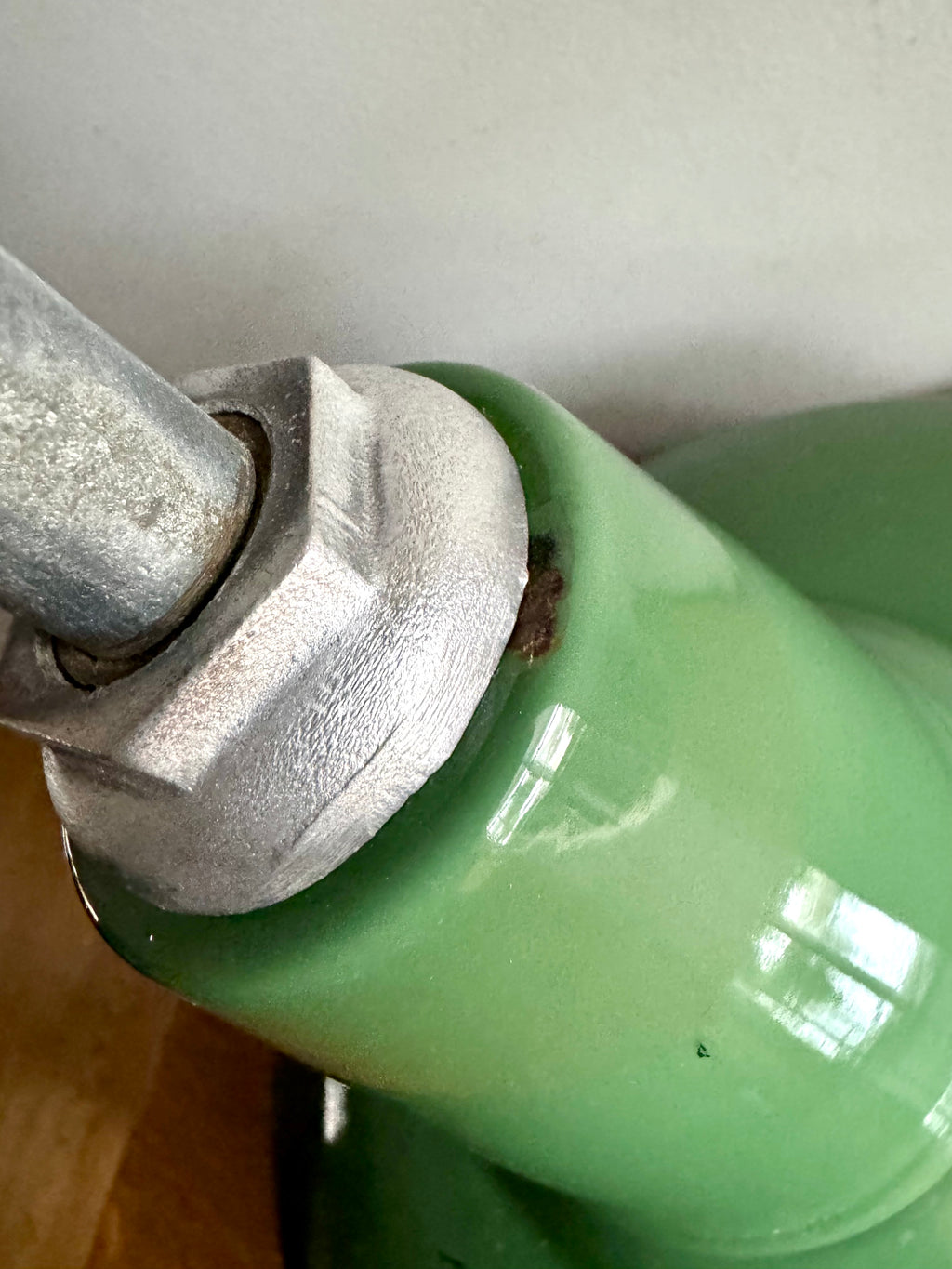 1930's Green Porcelain Industrial Pendant Lamp | 14" Wheeler Enamel Metal Shade Pendant Lamp