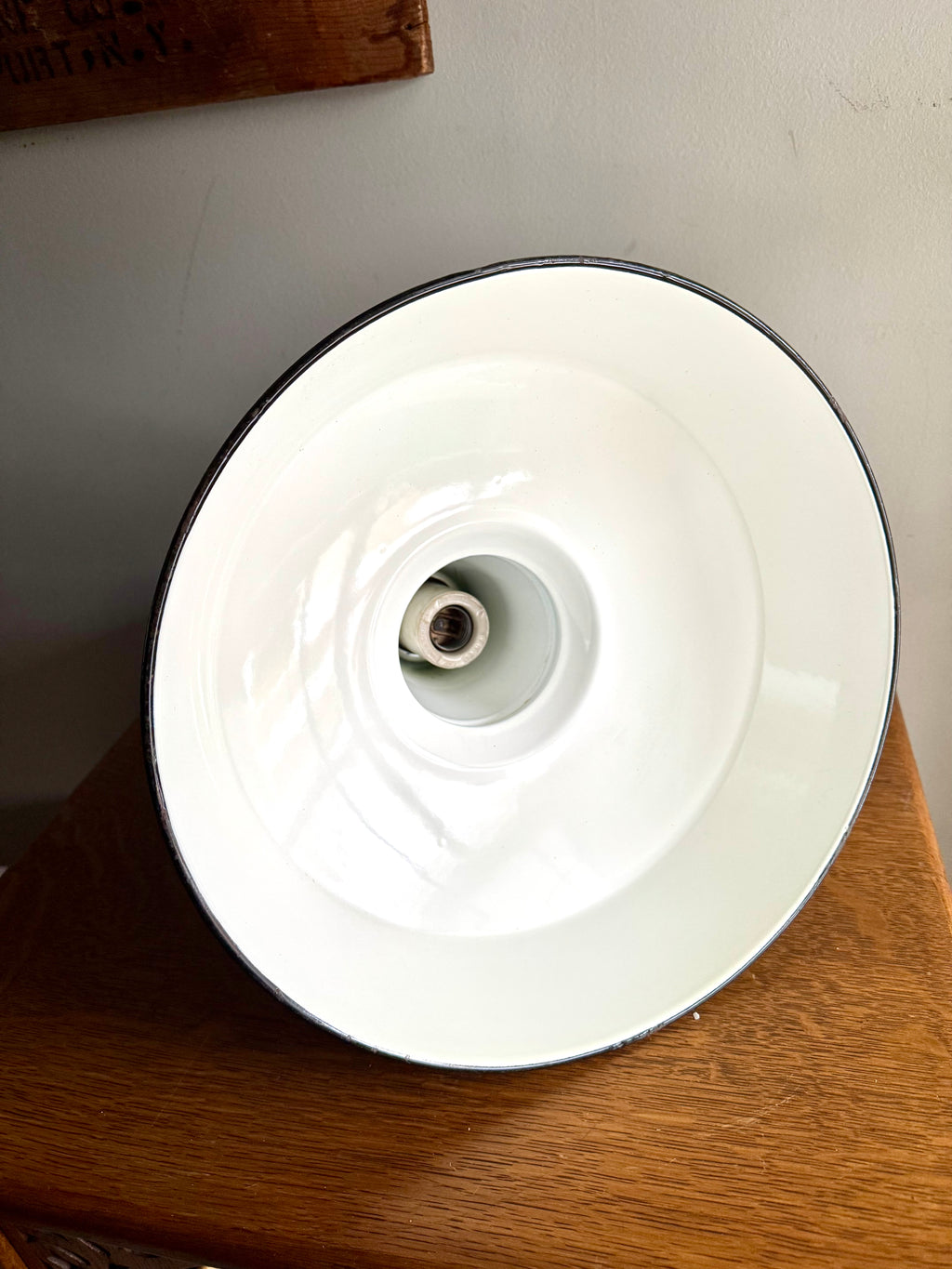 1930's Green Porcelain Industrial Pendant Lamp | 14" Wheeler Enamel Metal Shade Pendant Lamp