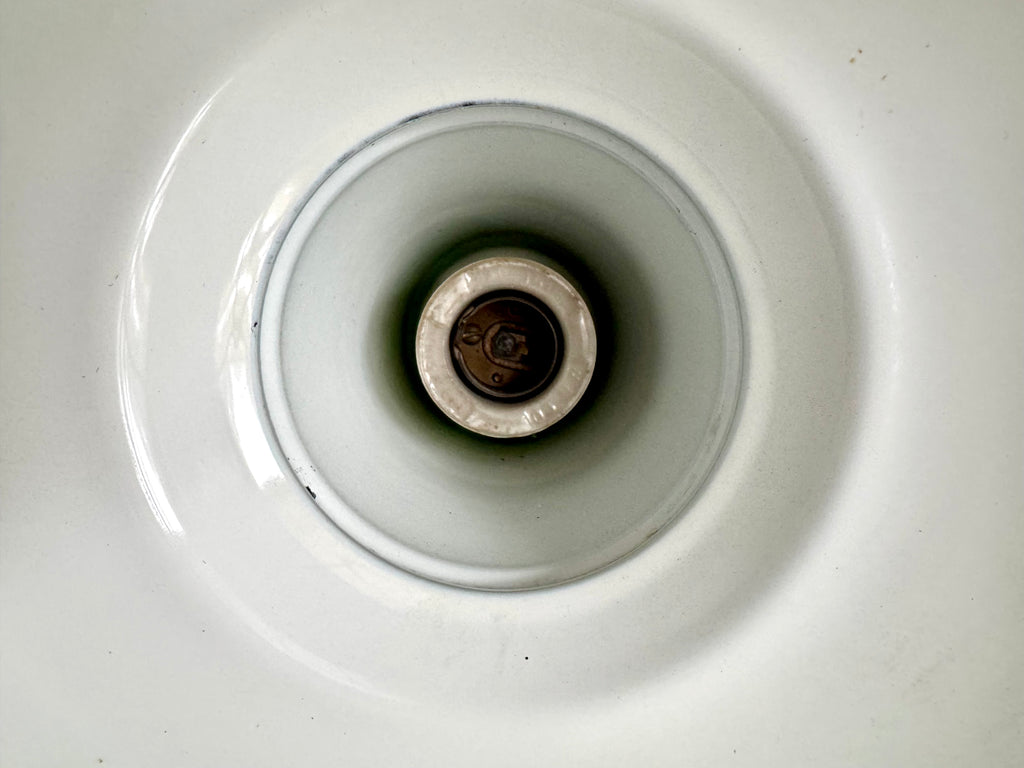 1930's Green Porcelain Industrial Pendant Lamp | 14" Wheeler Enamel Metal Shade Pendant Lamp