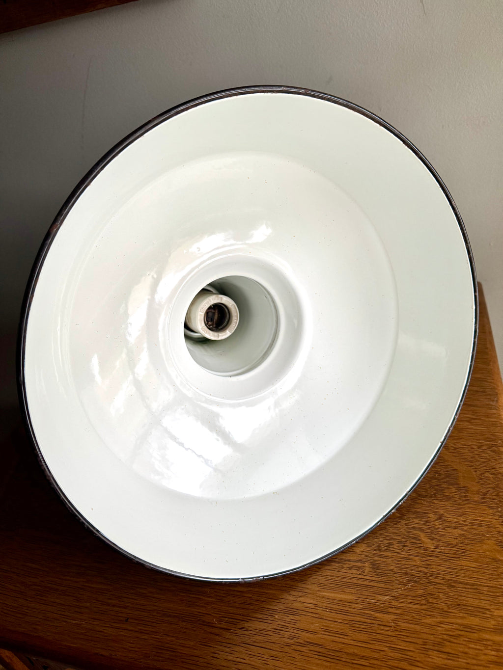 1930's Green Porcelain Industrial Pendant Lamp | 14" Wheeler Enamel Metal Shade Pendant Lamp