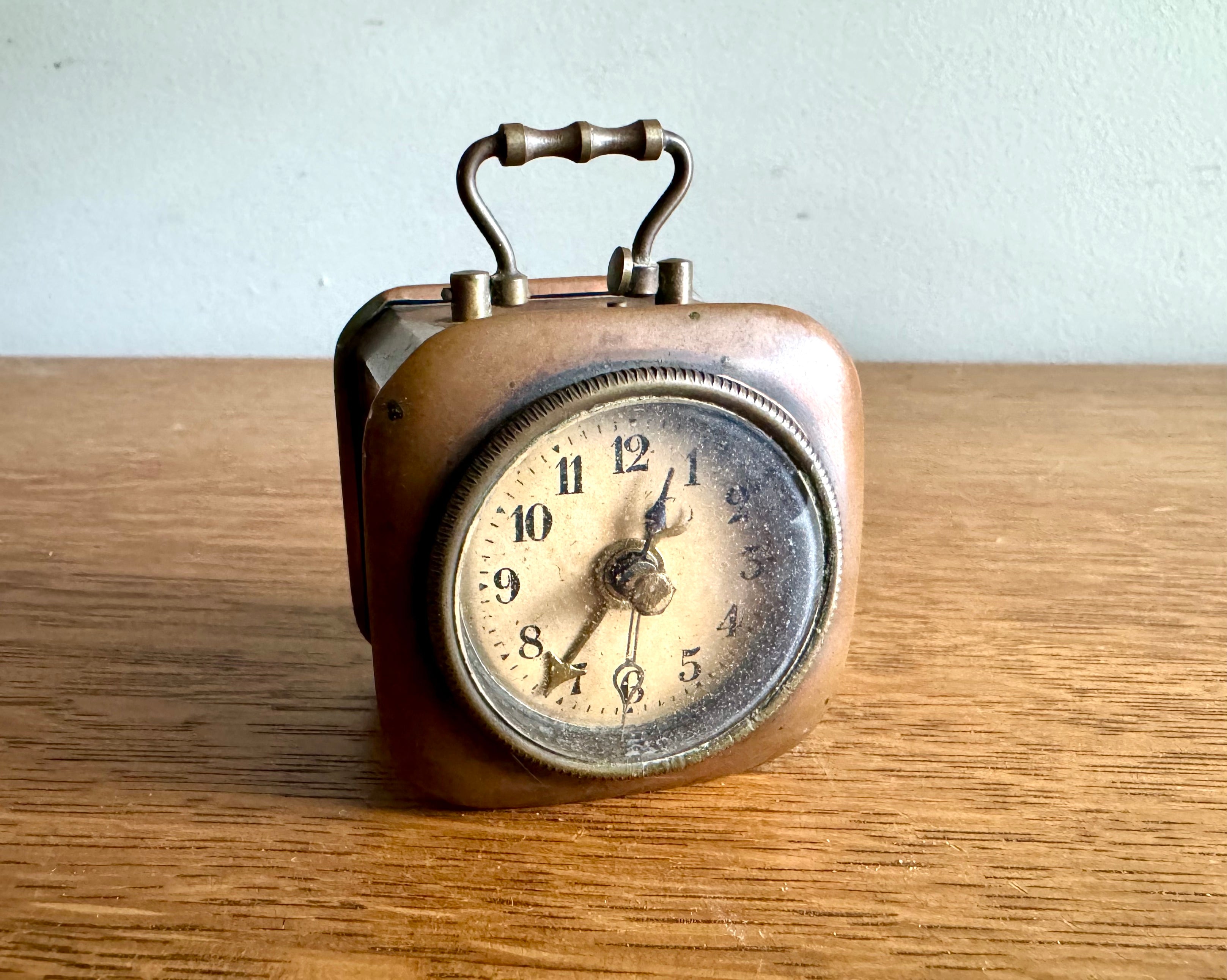 1900's German Traveling Alarm Clock | Antique Copper DRP & GM 2" Cubed Alarm Clock