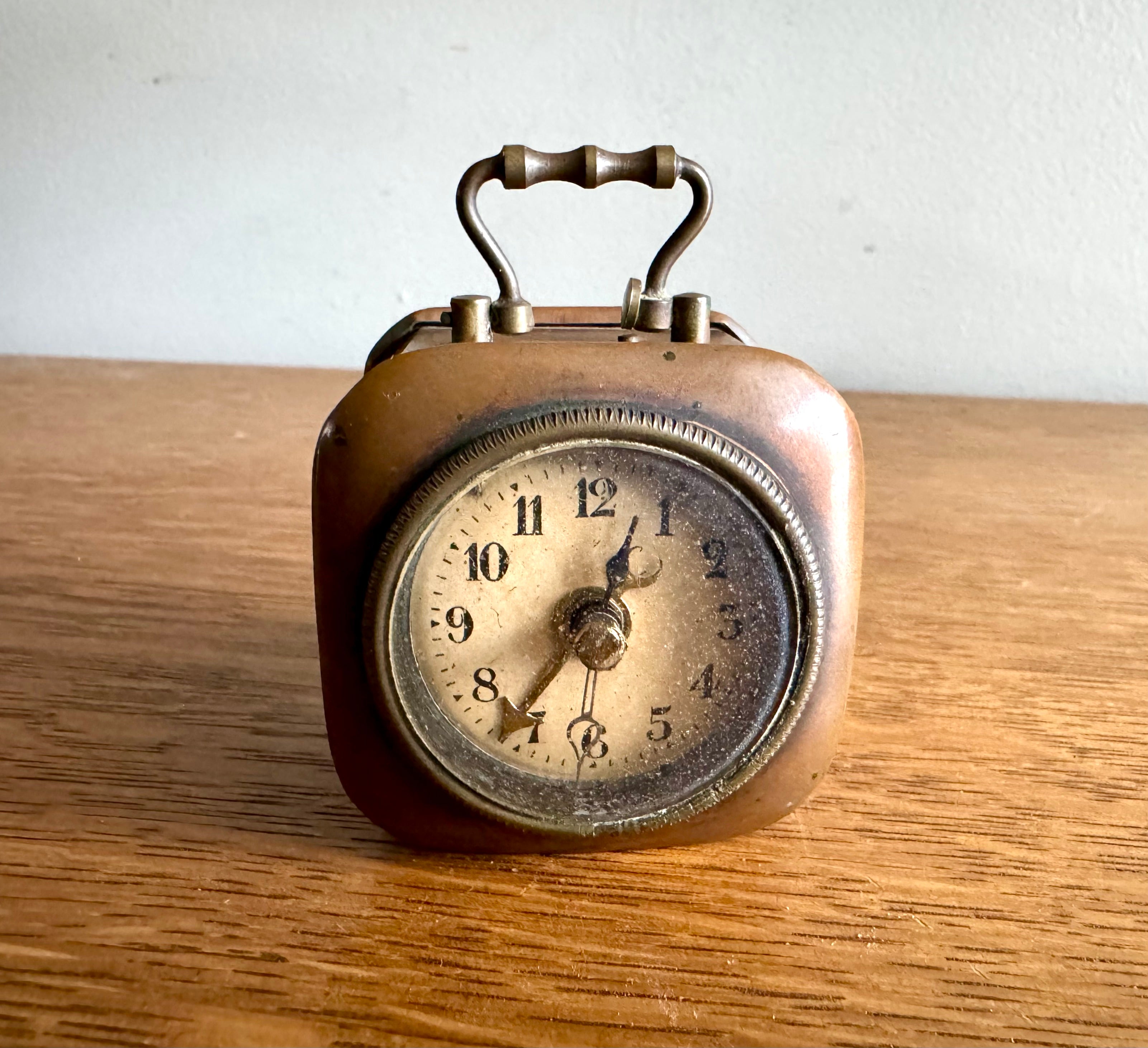 1900's German Traveling Alarm Clock | Antique Copper DRP & GM 2" Cubed Alarm Clock