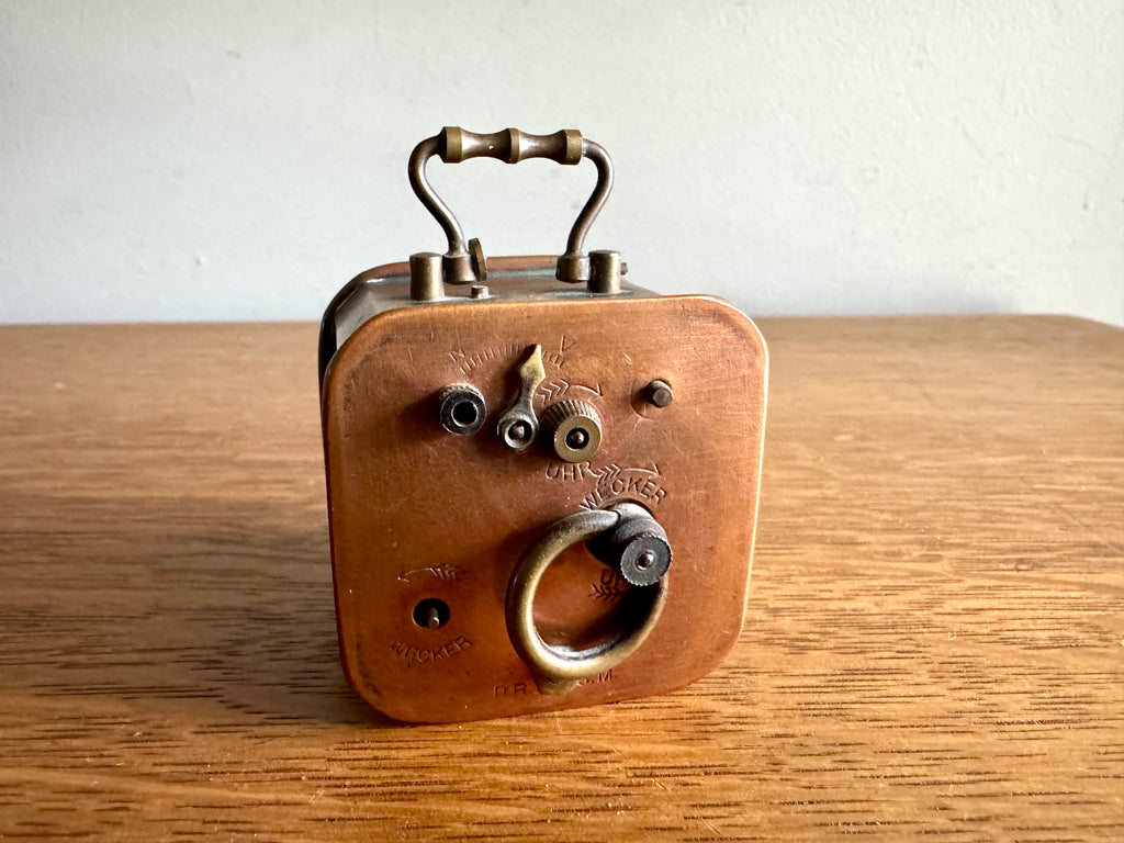 1900's German Traveling Alarm Clock | Antique Copper DRP & GM 2" Cubed Alarm Clock