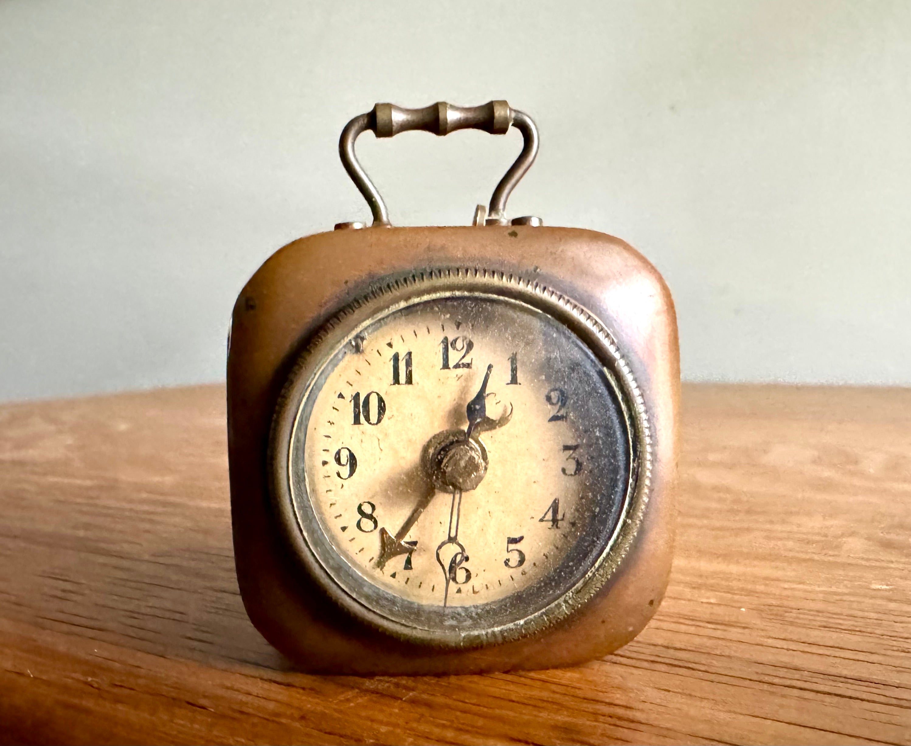 1900's German Traveling Alarm Clock | Antique Copper DRP & GM 2" Cubed Alarm Clock