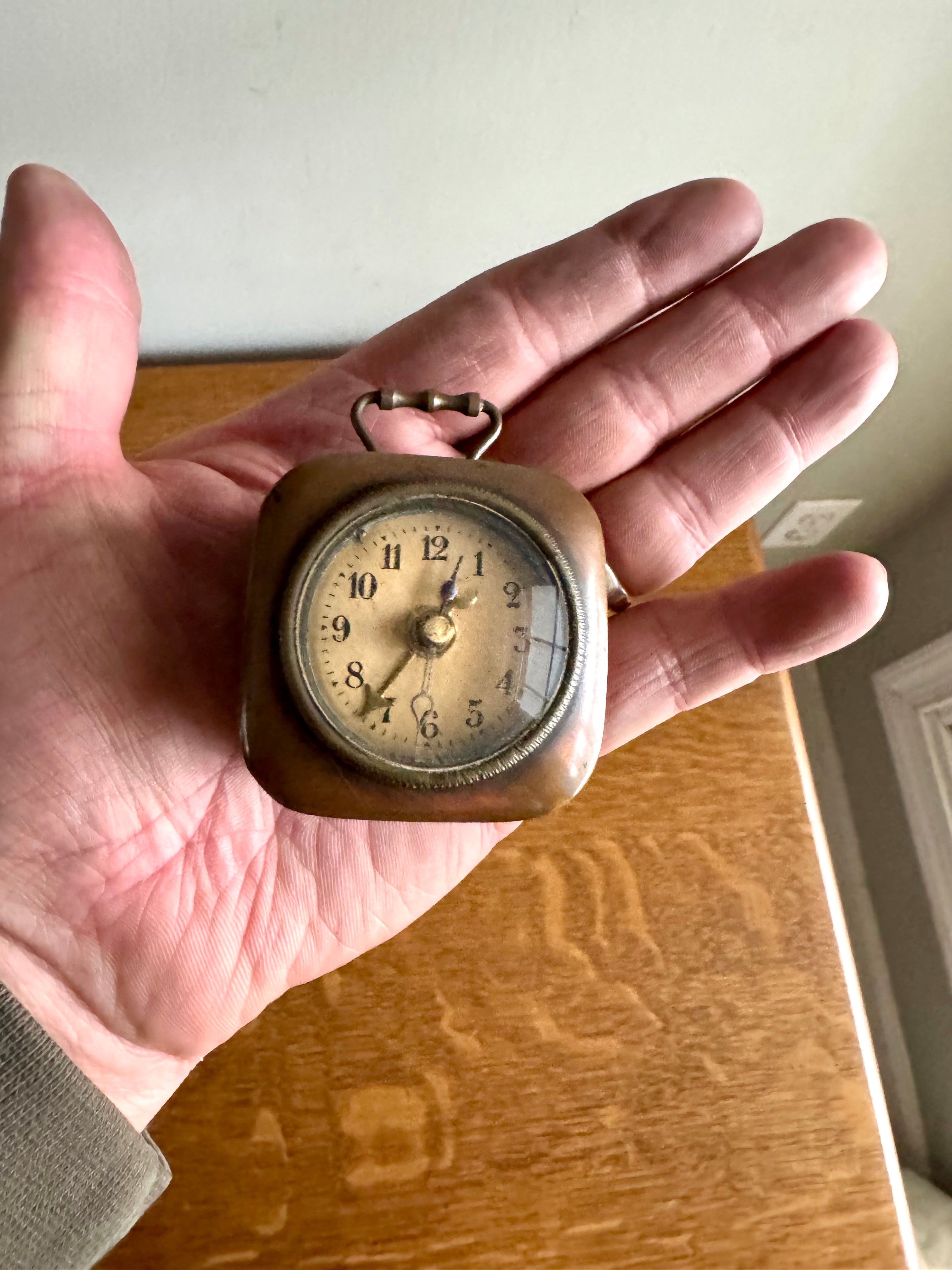 1900's German Traveling Alarm Clock | Antique Copper DRP & GM 2" Cubed Alarm Clock