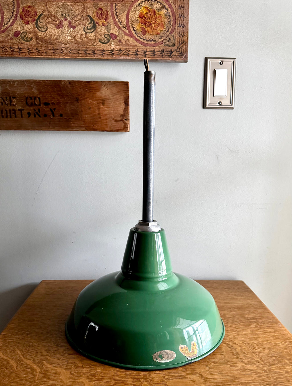 1930's Green Porcelain Industrial Pendant Lamp | 12" Wheeler Enamel Metal Shade Pendant Lamp (11 Available)