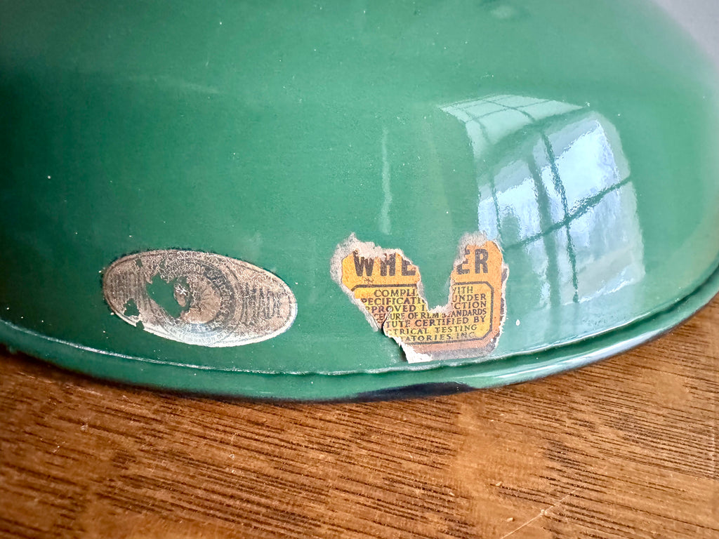 1930's Green Porcelain Industrial Pendant Lamp | 12" Wheeler Enamel Metal Shade Pendant Lamp (11 Available)