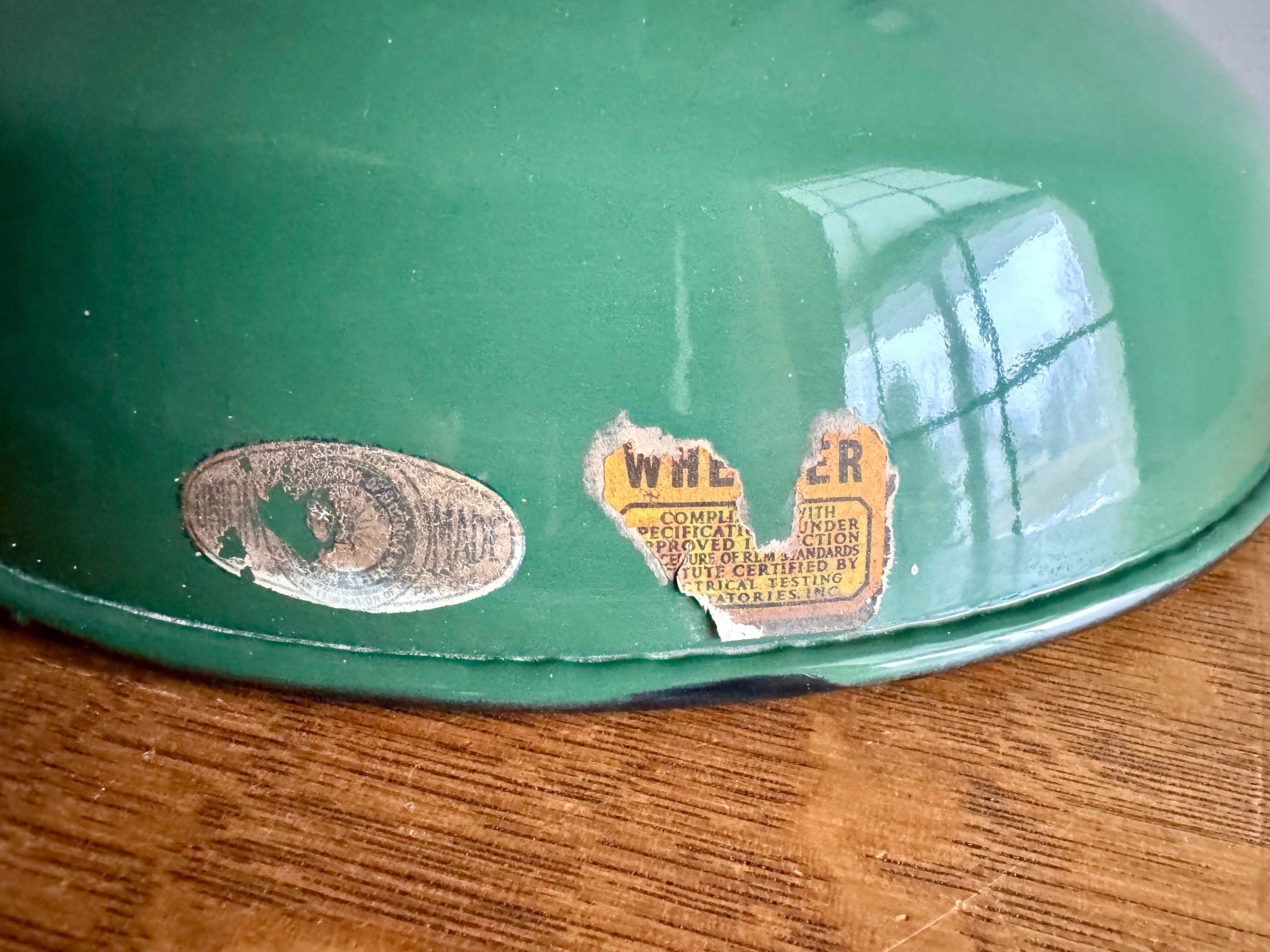 1930's Green Porcelain Industrial Pendant Lamp | 12" Wheeler Enamel Metal Shade Pendant Lamp (11 Available)