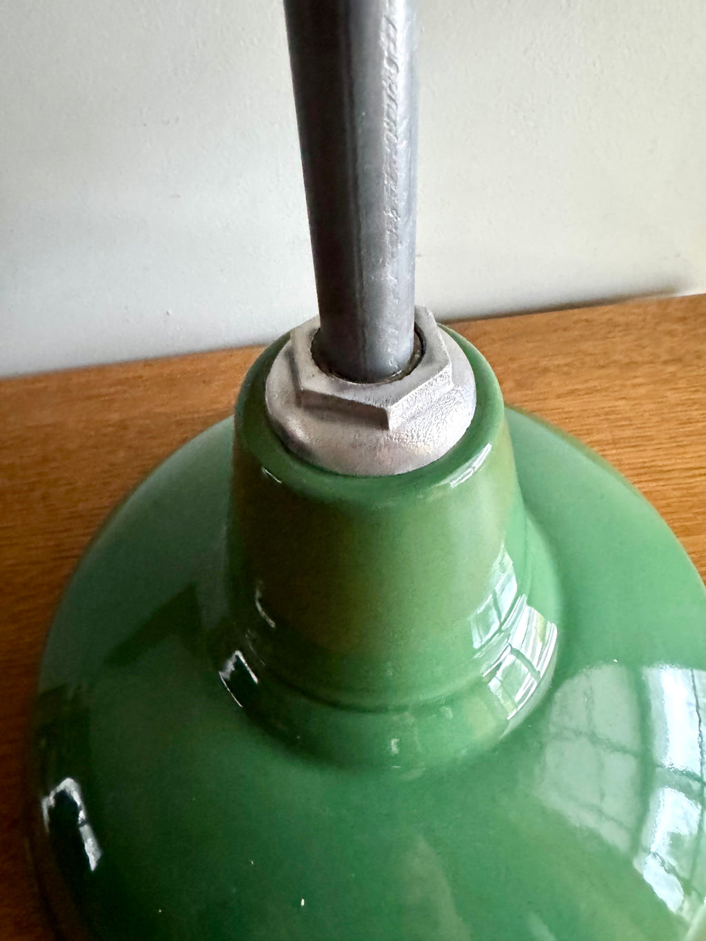 1930's Green Porcelain Industrial Pendant Lamp | 12" Wheeler Enamel Metal Shade Pendant Lamp (11 Available)