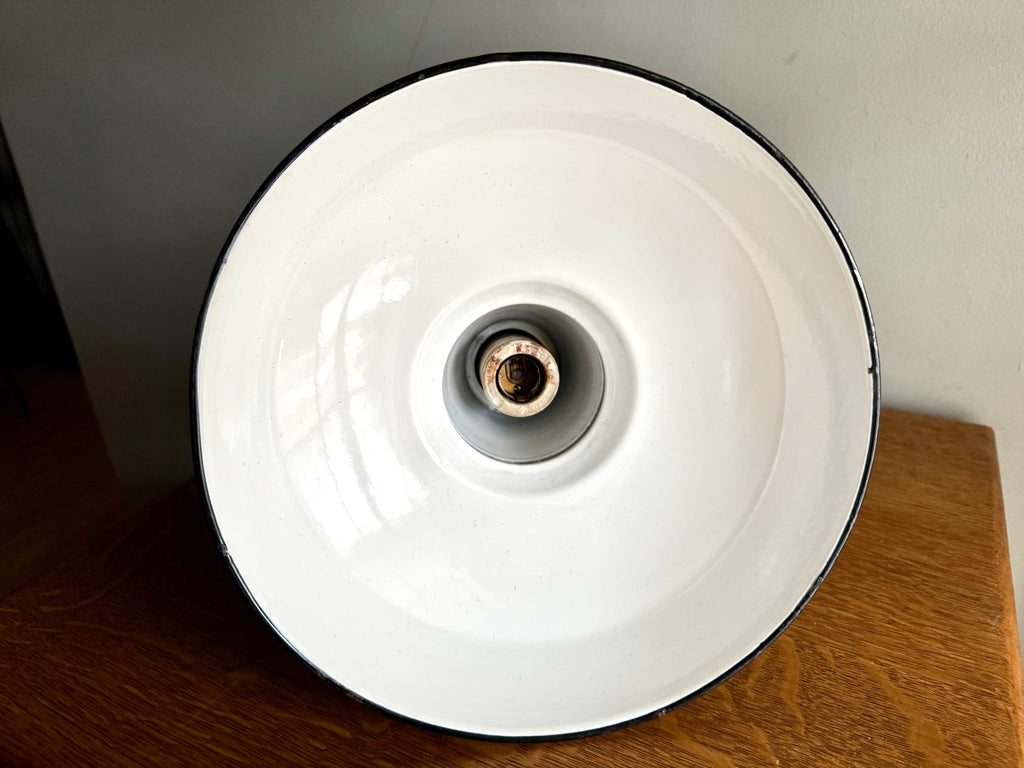 1930's Green Porcelain Industrial Pendant Lamp | 12" Wheeler Enamel Metal Shade Pendant Lamp (11 Available)