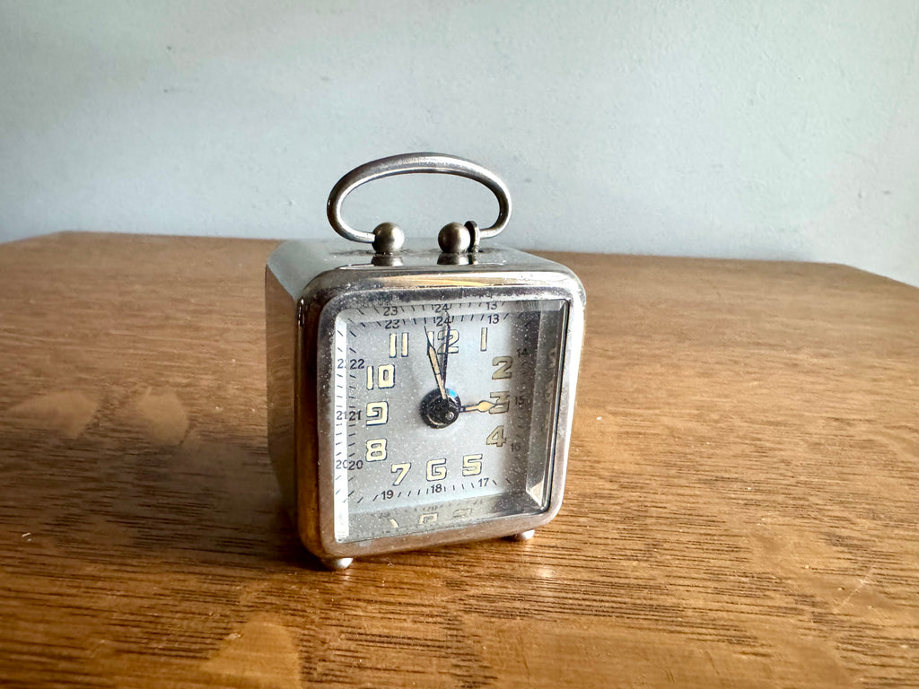 1930's Miniature Chrome Alarm Clock | Chrome Art Deco Traveling Alarm Clock