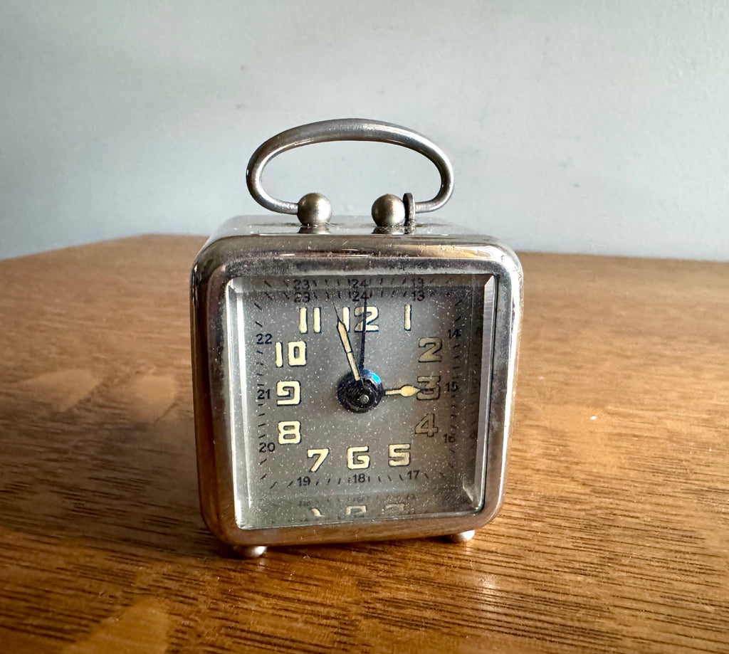1930's Miniature Chrome Alarm Clock | Chrome Art Deco Traveling Alarm Clock