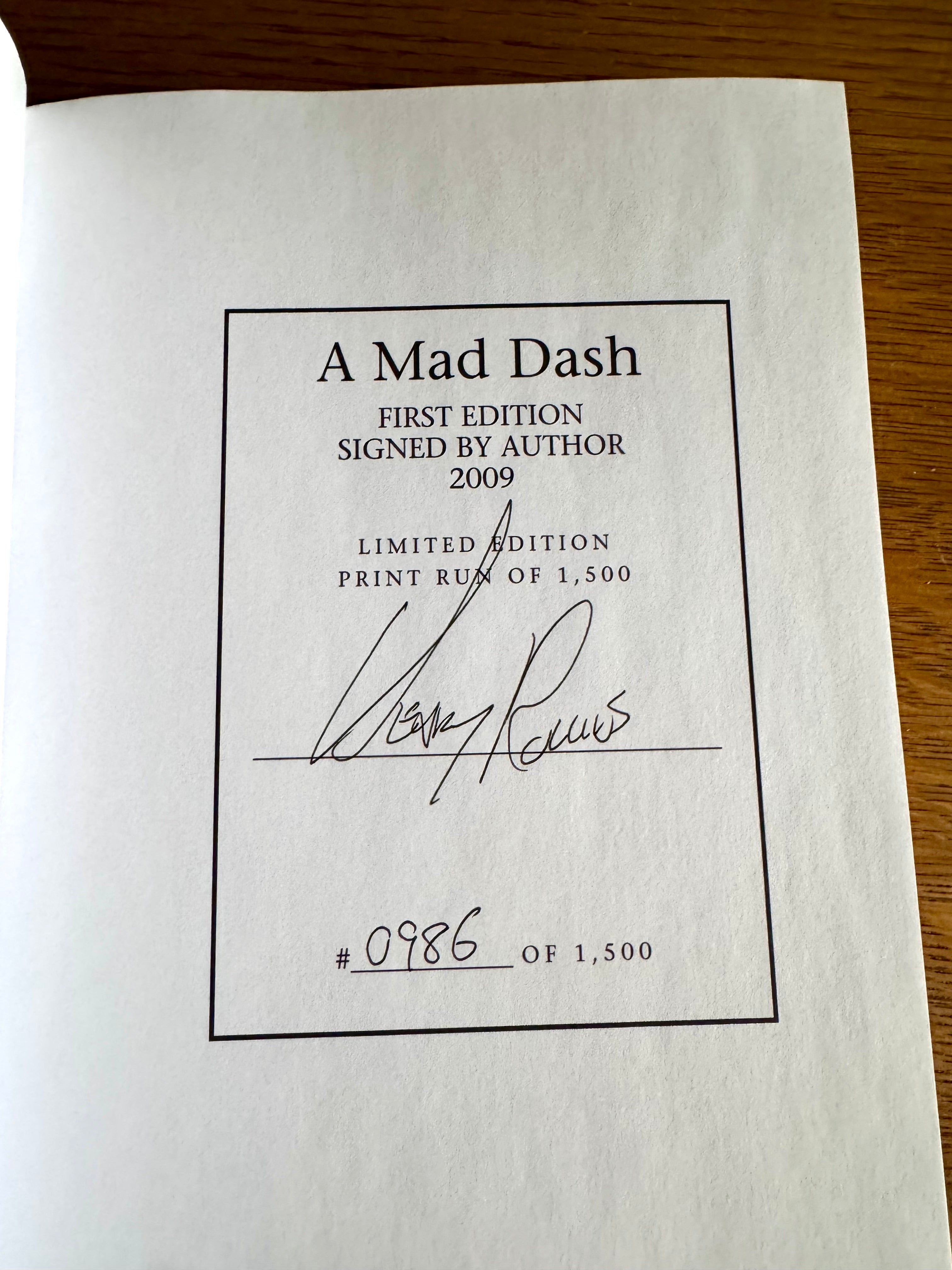 A Mad Dash by Henry Rollins (January 1, 2009) Paperback | Signed First Edition 0986/1500