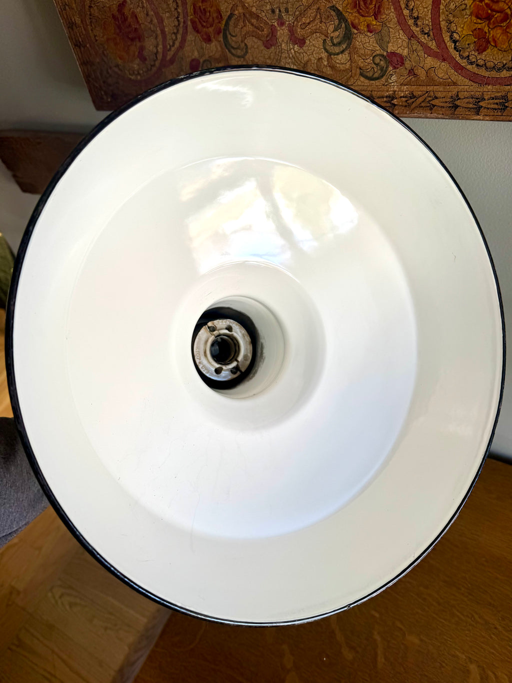 1930's Green Porcelain Industrial Pendant Lamp | 14" Benjamin Enamel Metal Shade Pendant Lamp (2 avail)