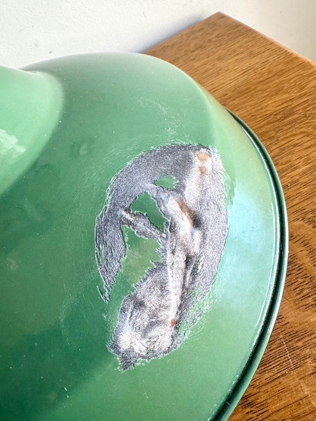 1930's Green Porcelain Distressed Industrial Pendant Lamp | 14" Benjamin Enamel Metal Shade Pendant Lamp