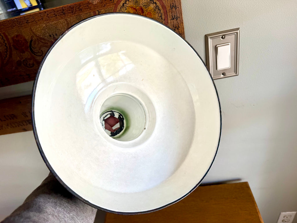1930's Green Distressed Porcelain Industrial Pendant Lamp Shade | 12" Wheeler Enamel Metal Shade