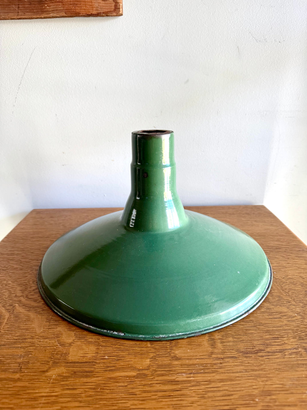 1930's Green Distressed Porcelain Industrial Pendant Lamp Shade | 14"  Enamel Metal Shade