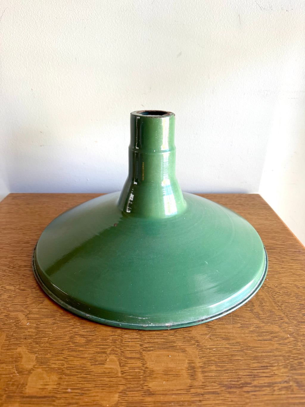 1930's Green Distressed Porcelain Industrial Pendant Lamp Shade | 14"  Enamel Metal Shade