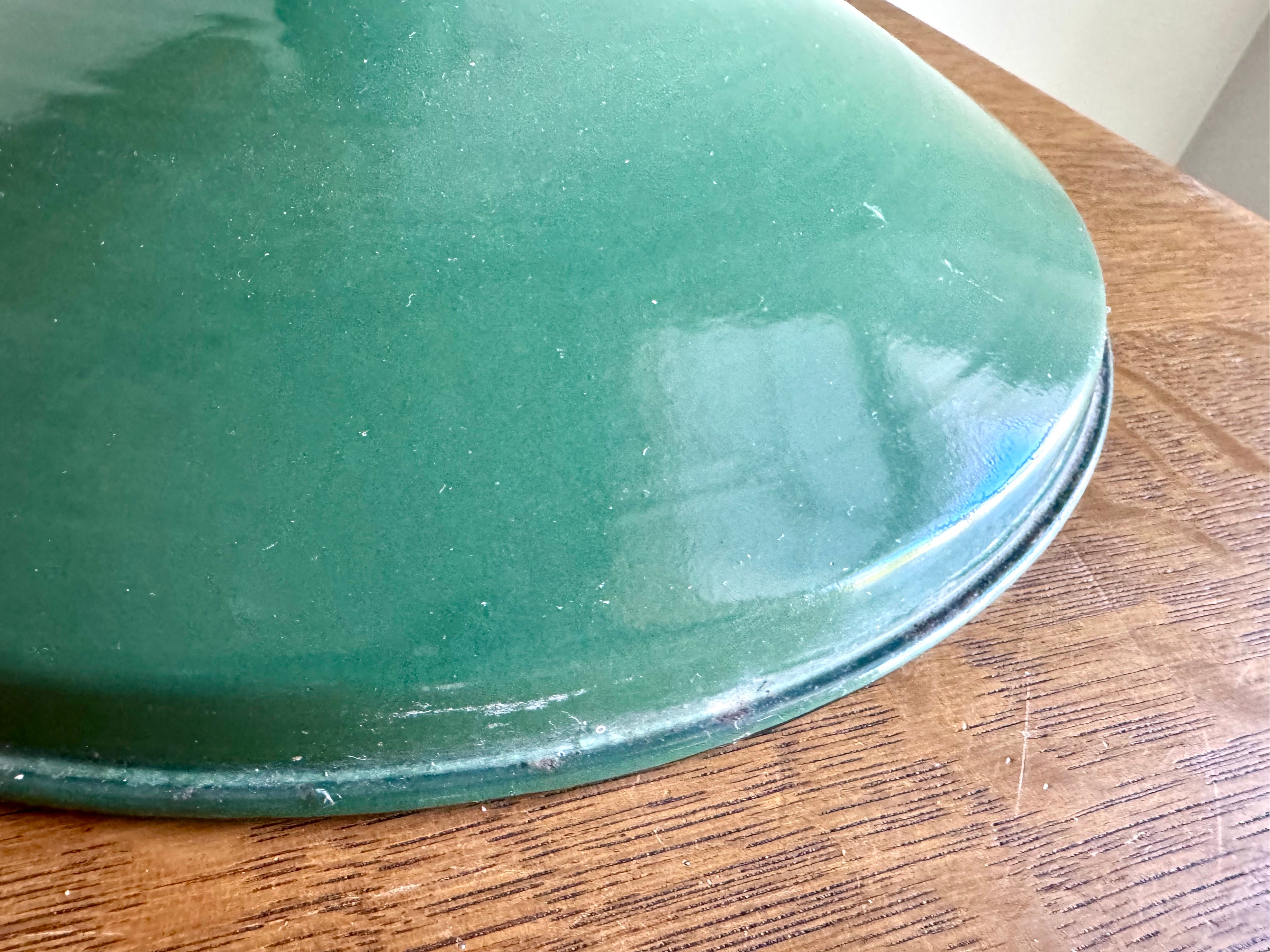1930's Green Distressed Porcelain Industrial Pendant Lamp Shade | 14"  Enamel Metal Shade