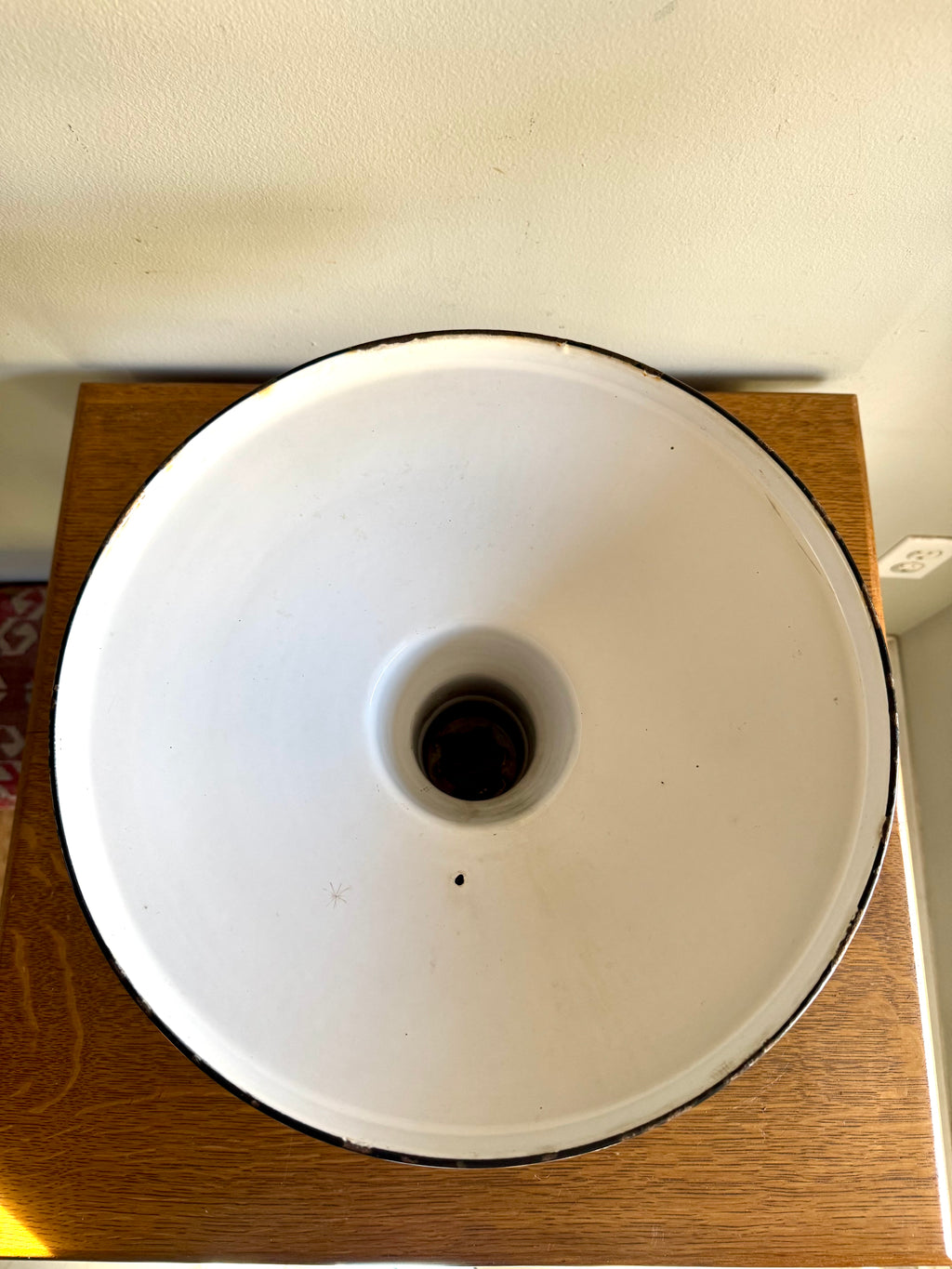 1930's Green Distressed Porcelain Industrial Pendant Lamp Shade | 14"  Enamel Metal Shade