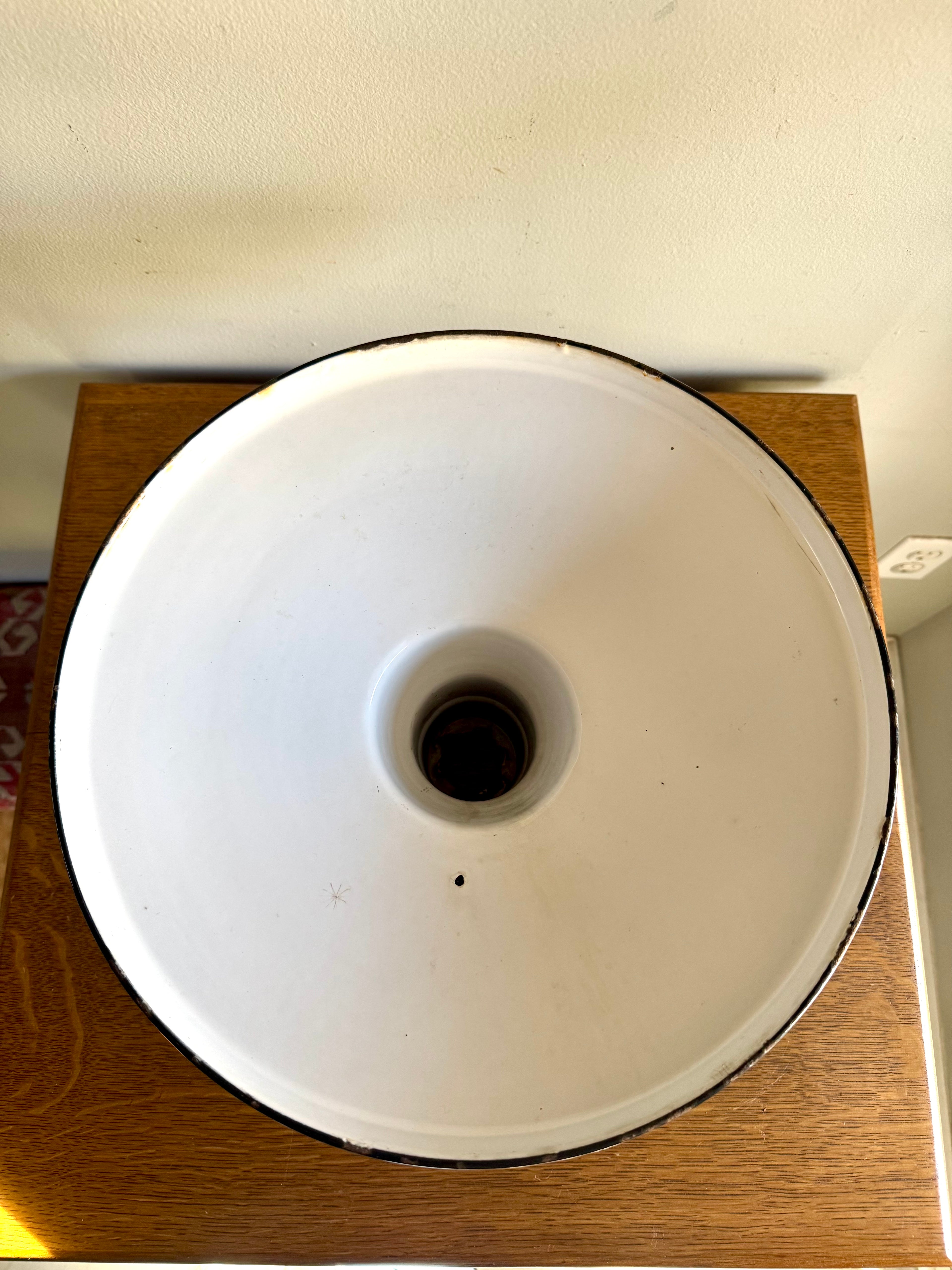 1930's Green Distressed Porcelain Industrial Pendant Lamp Shade | 14"  Enamel Metal Shade