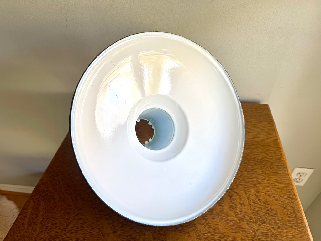 1930's Green Distressed Porcelain Industrial Pendant Lamp Shade | 14" Goodrich Enamel Metal Shade