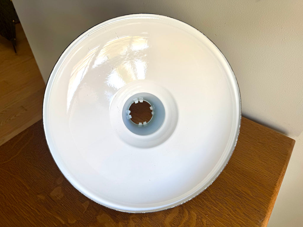 1930's Green Distressed Porcelain Industrial Pendant Lamp Shade | 14" Goodrich Enamel Metal Shade