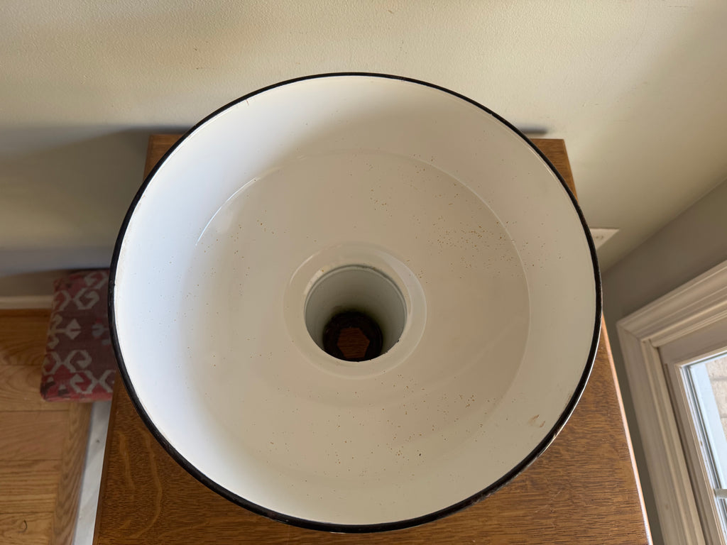 1930's Green Distressed Porcelain Industrial Pendant Lamp Shade | 14" Wheeler Enamel Metal Shade