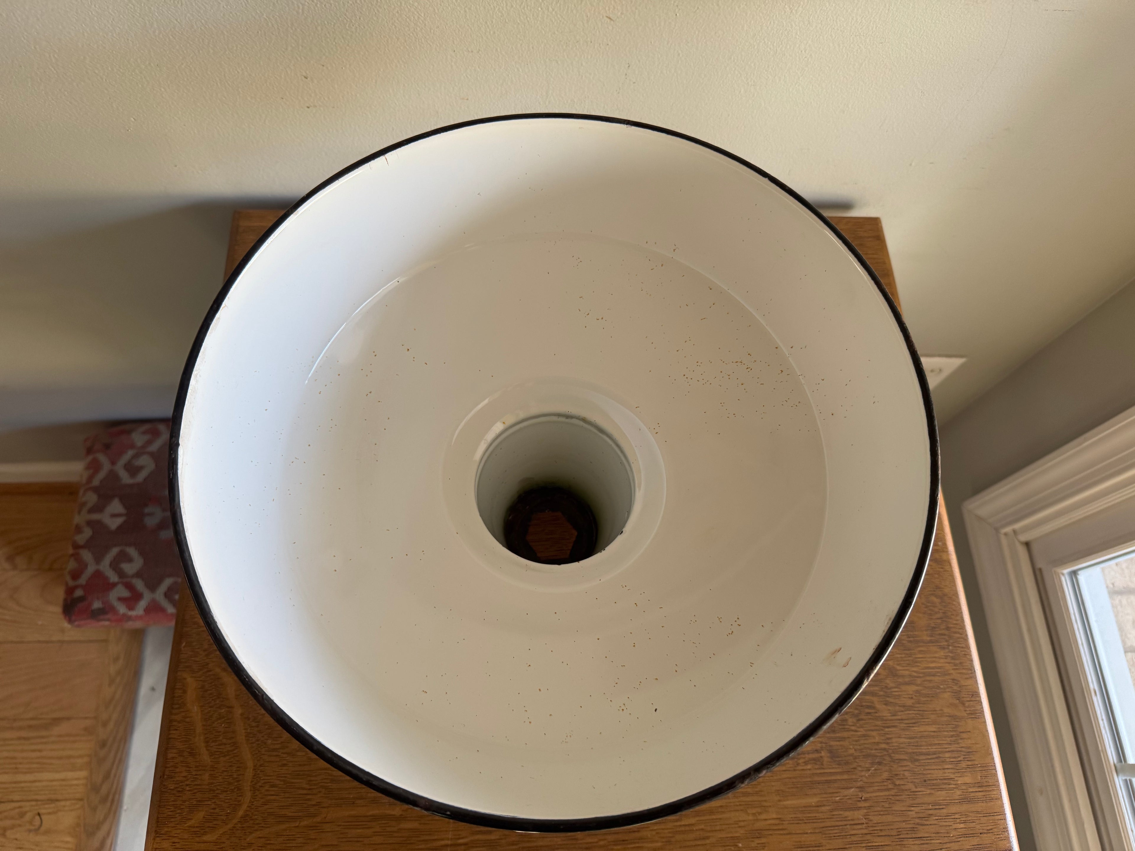 1930's Green Distressed Porcelain Industrial Pendant Lamp Shade | 14" Wheeler Enamel Metal Shade