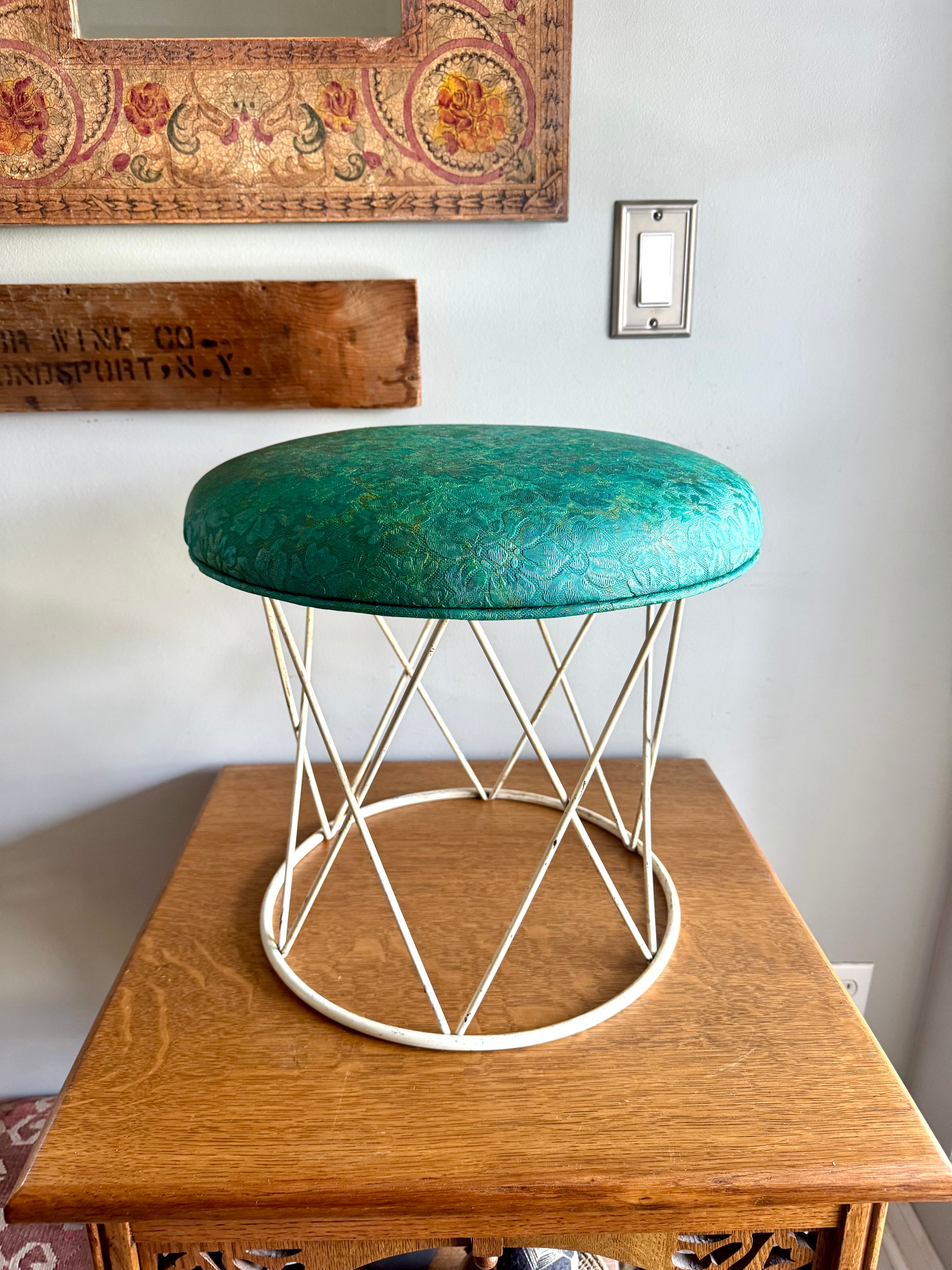 70's Kitchen Karnival Padded Wire Stool | Padded Wire MCM Ottoman