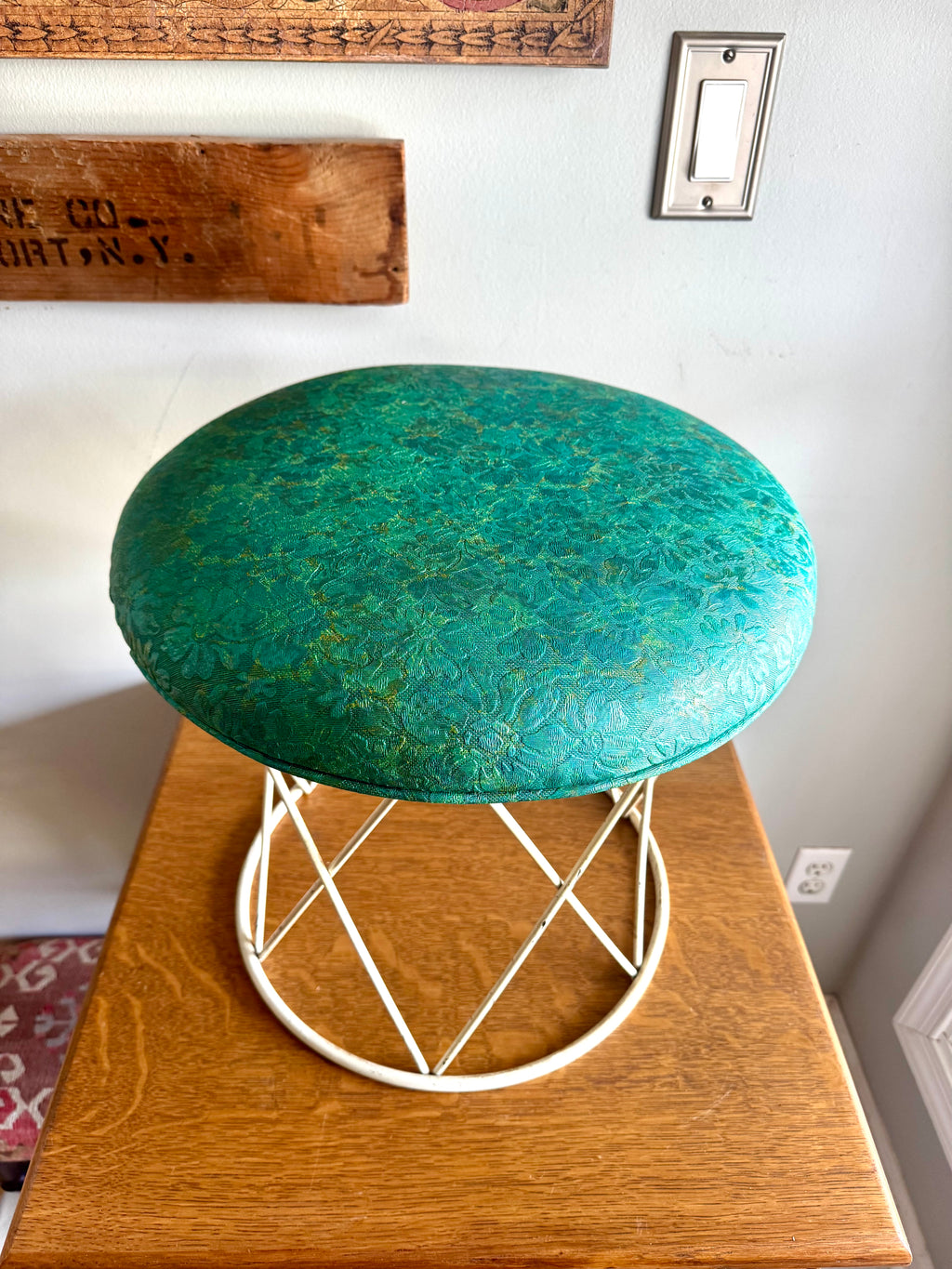 70's Kitchen Karnival Padded Wire Stool | Padded Wire MCM Ottoman