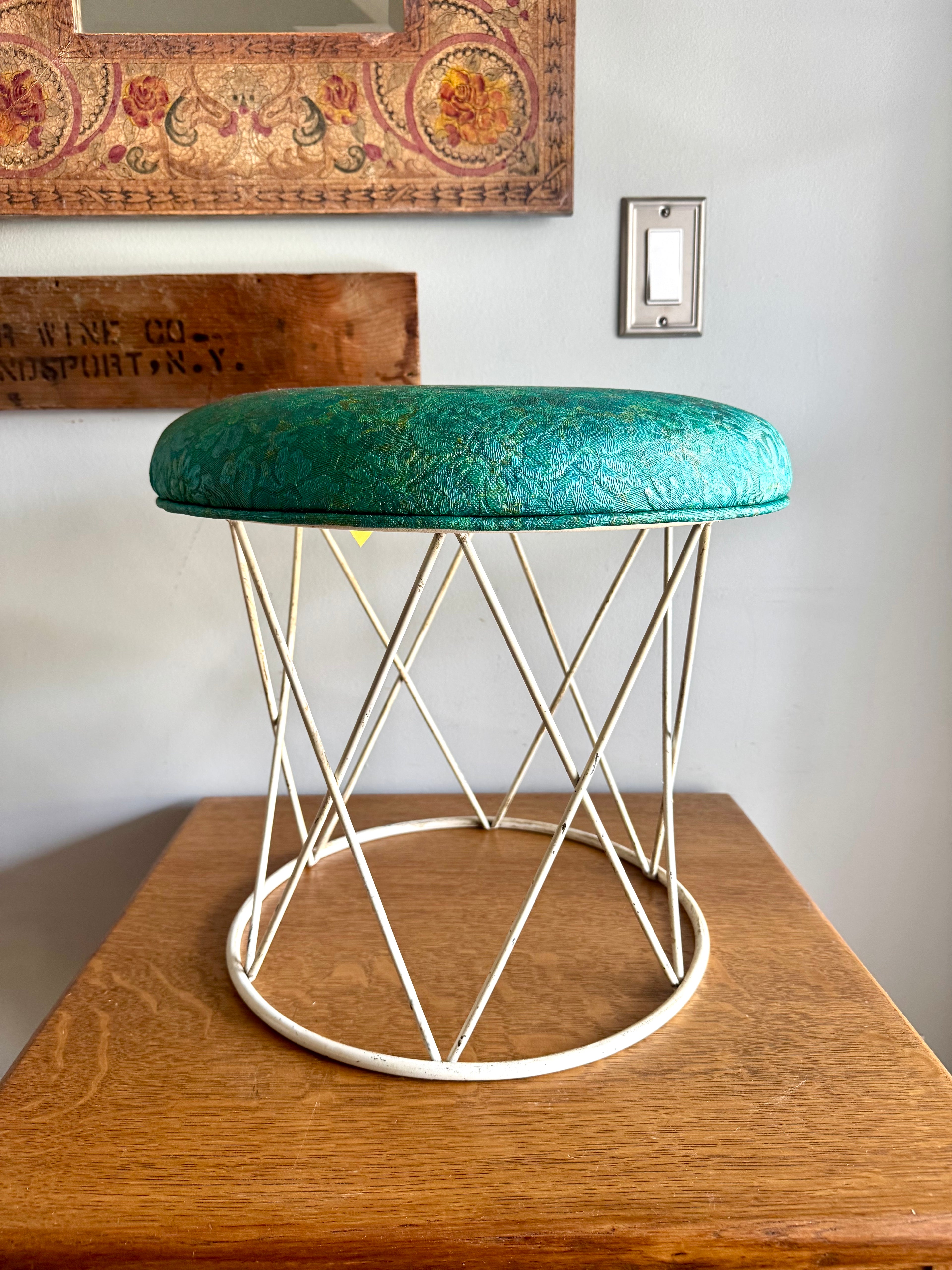 70's Kitchen Karnival Padded Wire Stool | Padded Wire MCM Ottoman