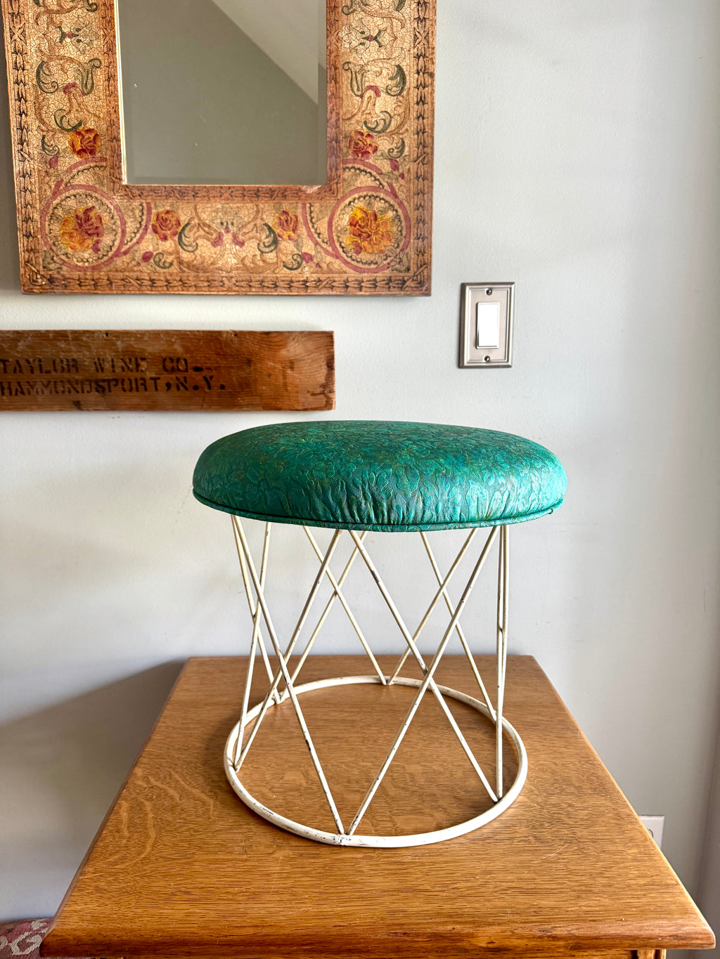 70's Kitchen Karnival Padded Wire Stool | Padded Wire MCM Ottoman