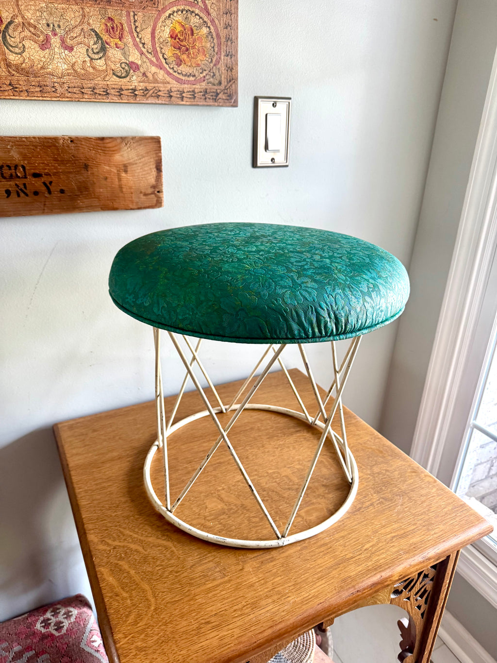 70's Kitchen Karnival Padded Wire Stool | Padded Wire MCM Ottoman