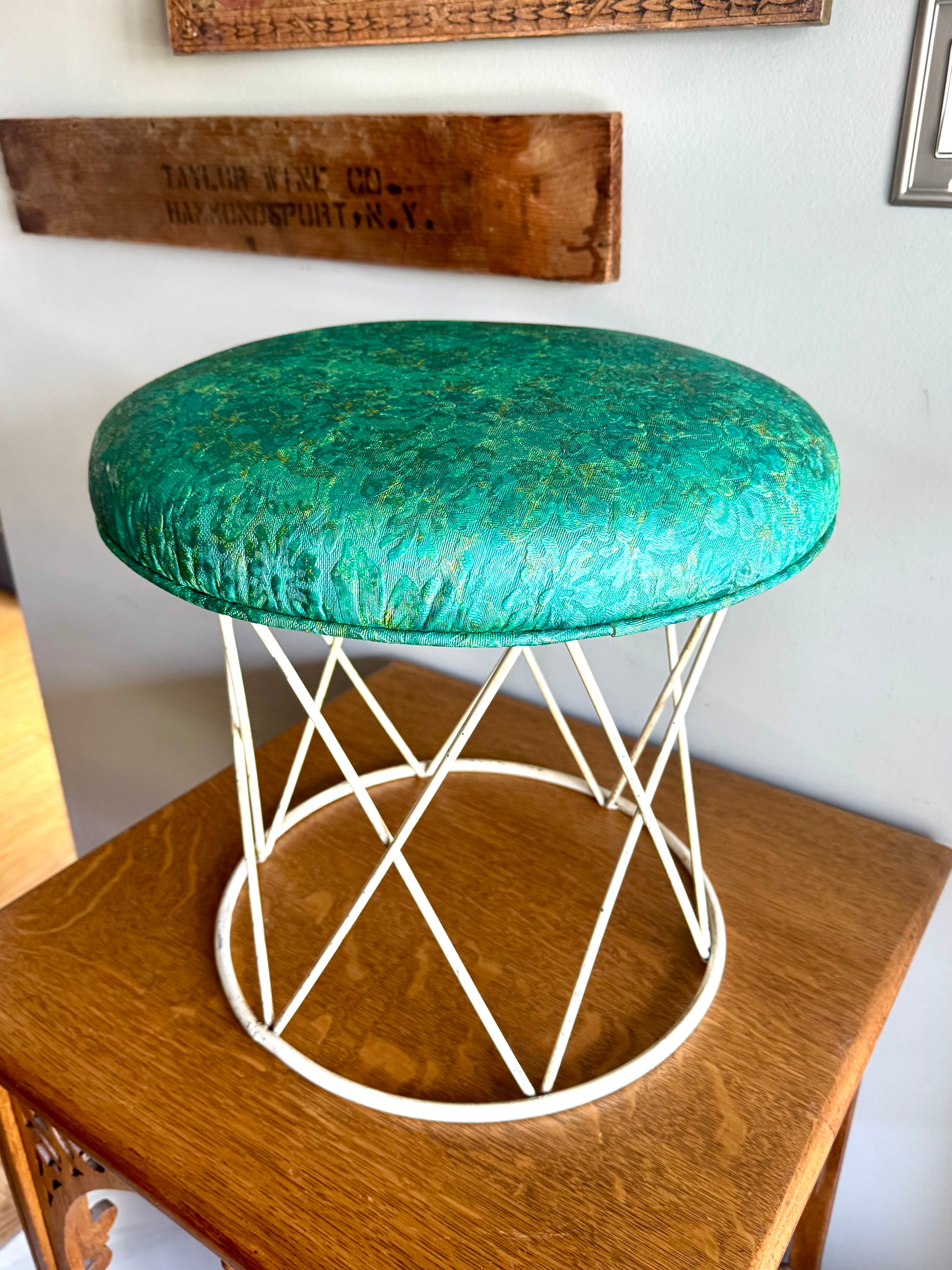 70's Kitchen Karnival Padded Wire Stool | Padded Wire MCM Ottoman