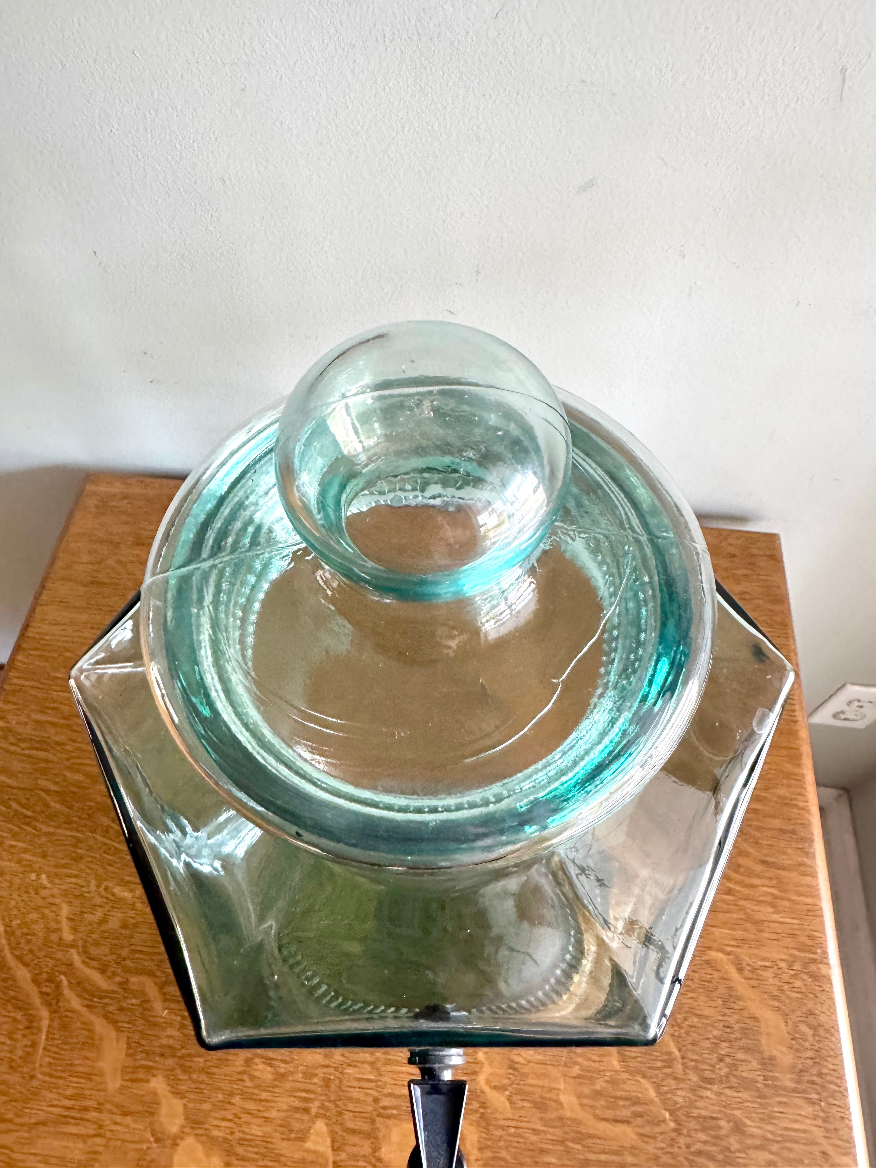 Vtg Italy SVE Green Glass 2.5 Gallon Drink Dispenser With Black Spigot Made In Italy