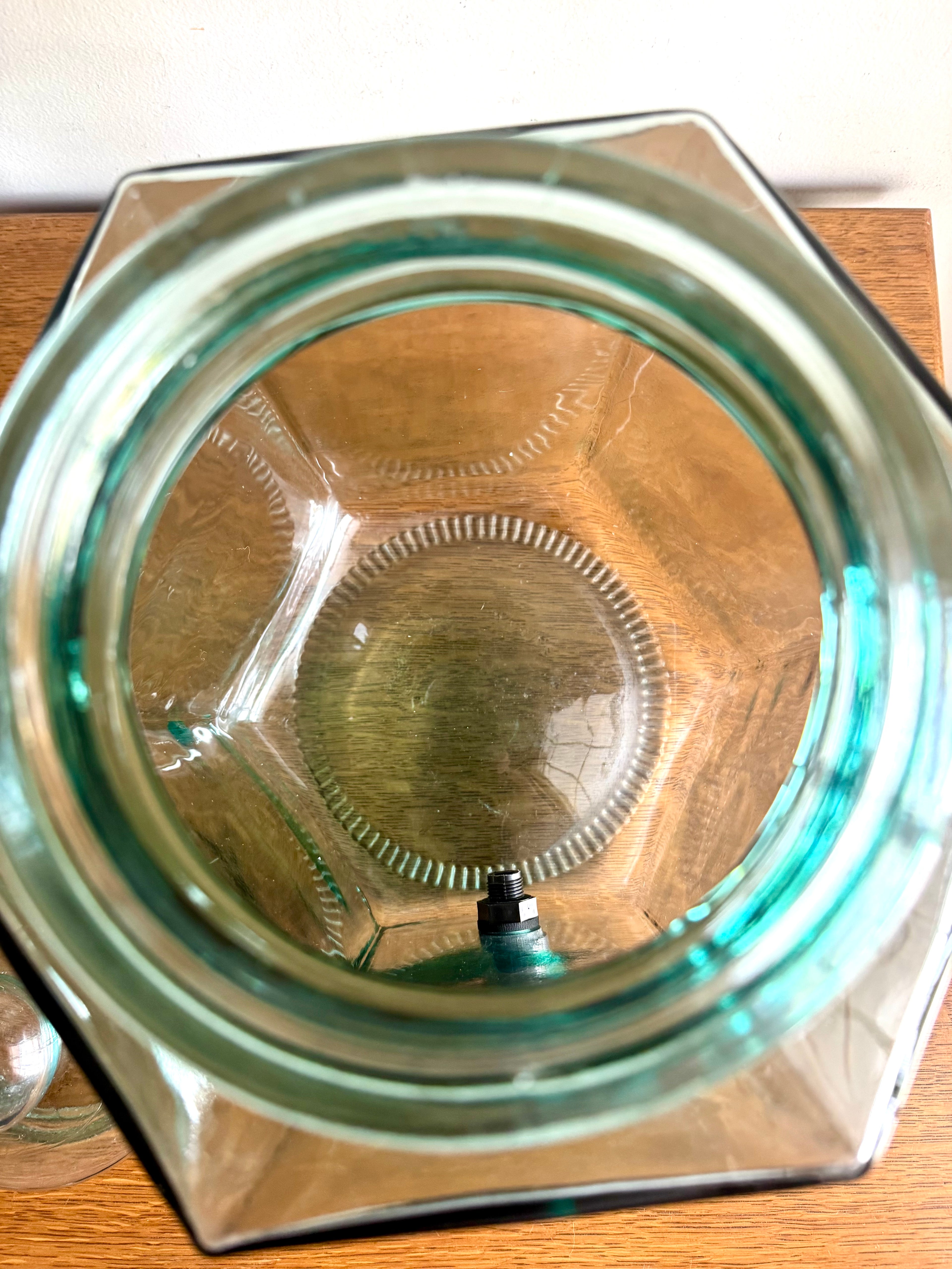 Vtg Italy SVE Green Glass 2.5 Gallon Drink Dispenser With Black Spigot Made In Italy