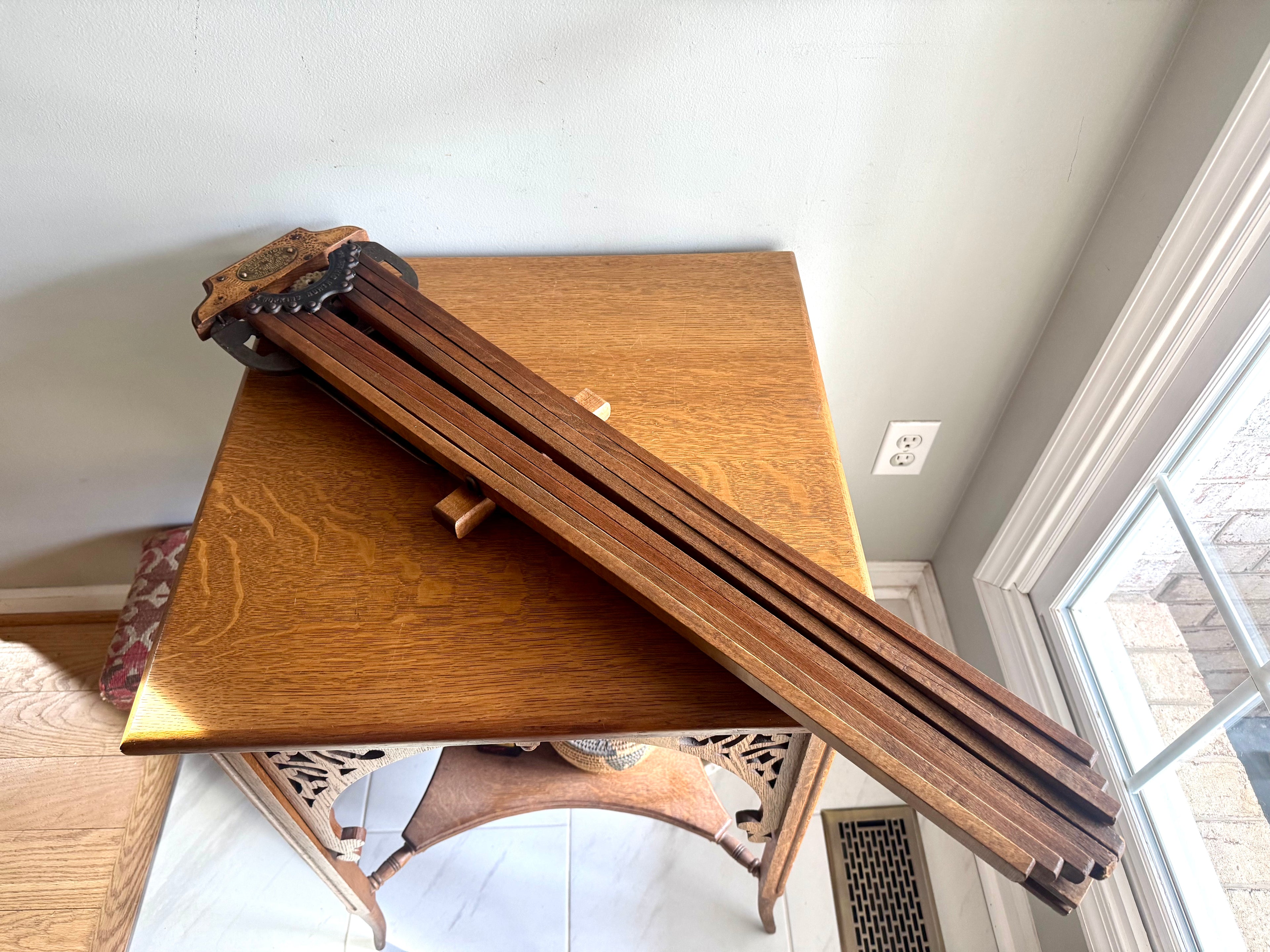 Antique Wooden Perfection Clothes Drier Rack | Adjustable L. Hopkins Wall Hanging Clothes Rack